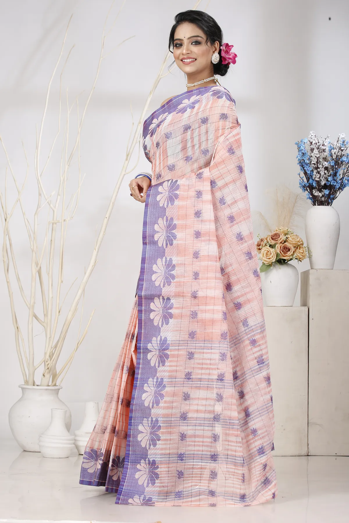 DipDiya Pure Cotton Light Orange KotkiTat Effortless Tradition Tant Sarees