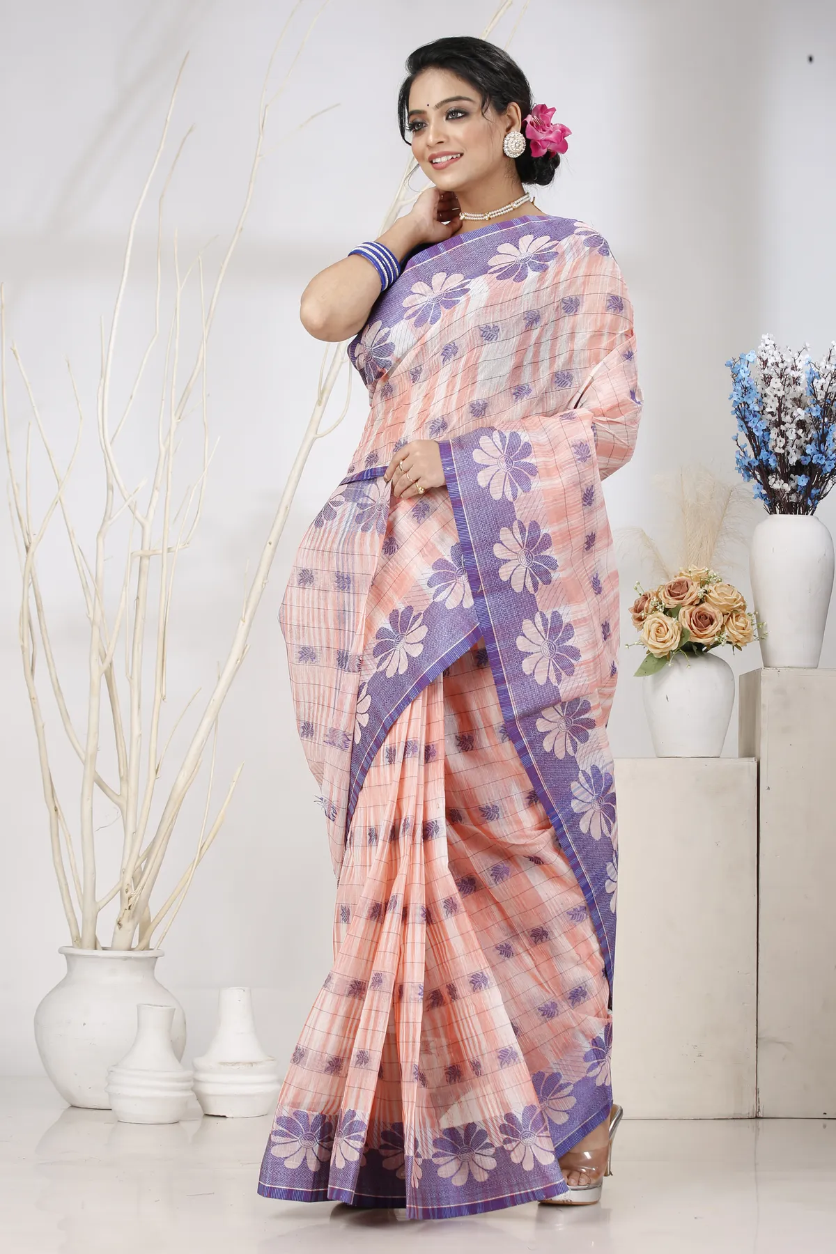 DipDiya Pure Cotton Light Orange KotkiTat Effortless Tradition Tant Sarees