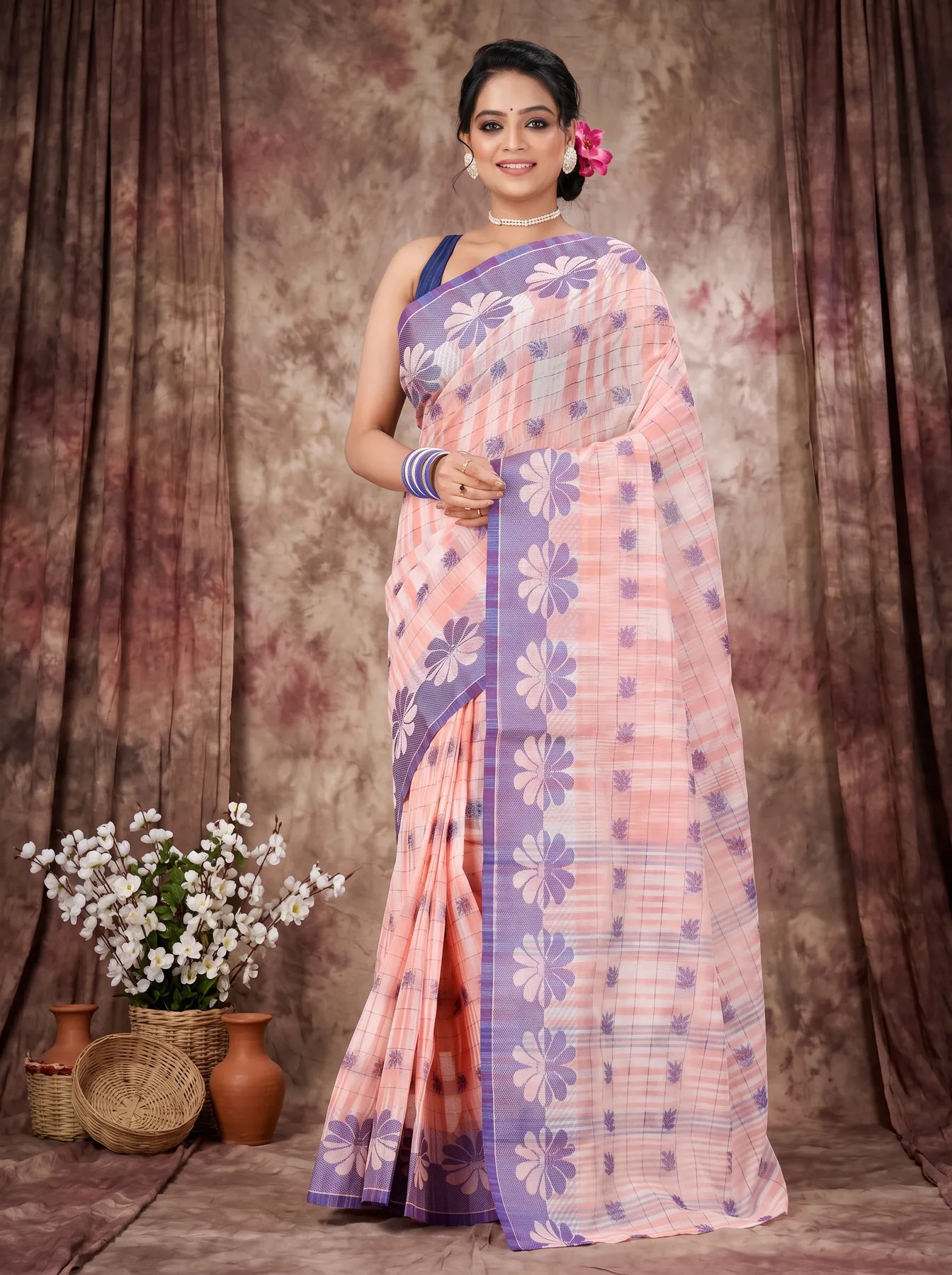 DipDiya Pure Cotton Light Orange KotkiTat Effortless Tradition Tant Sarees