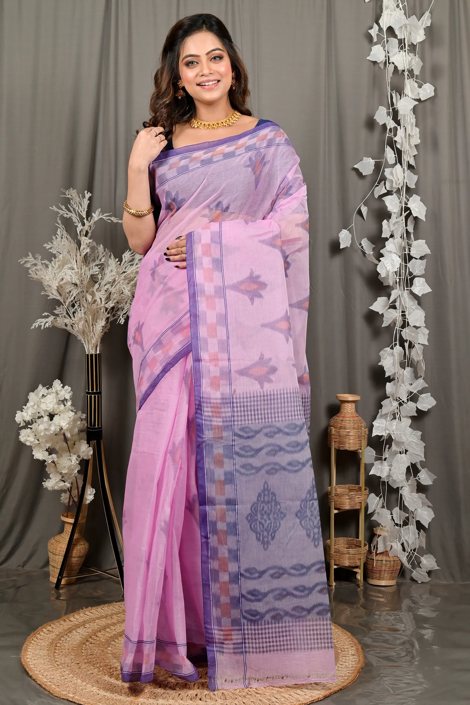 DipDiya Pure Cotton Light Purple Devai Heritage You Can Wear Printed Tant Sarees