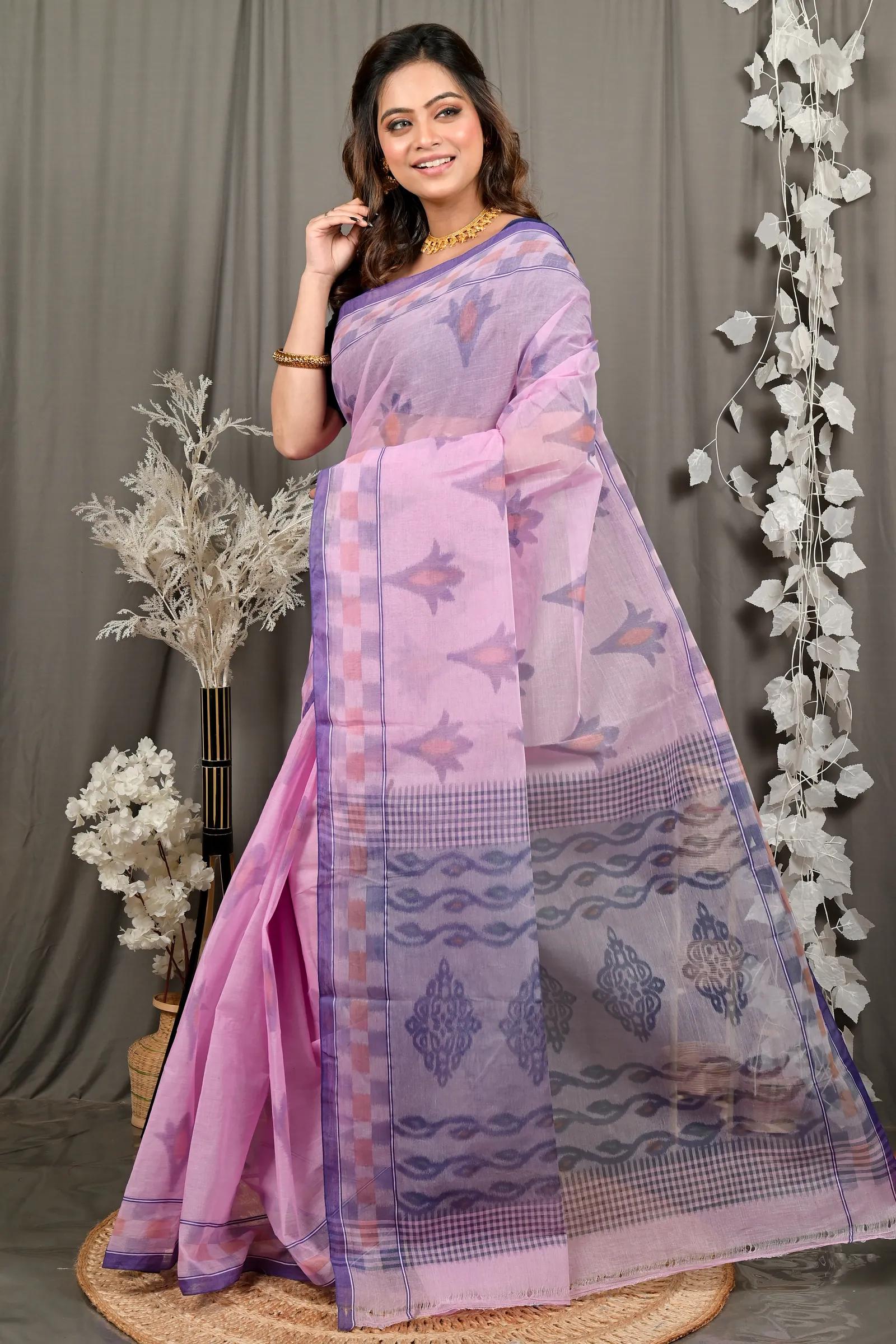 DipDiya Pure Cotton Light Purple Devai Heritage You Can Wear Printed Tant Sarees