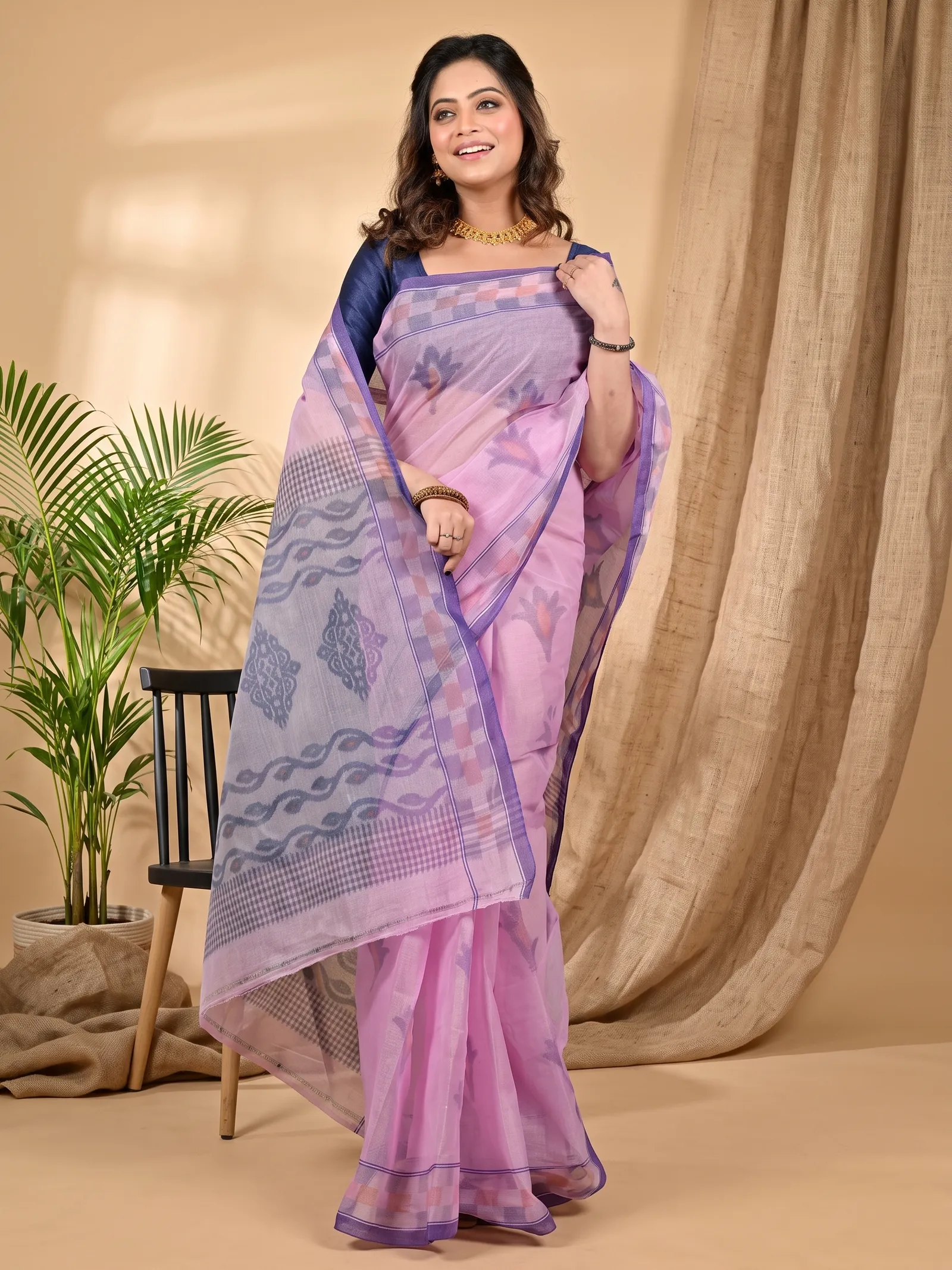 DipDiya Pure Cotton Light Purple Devai Heritage You Can Wear Printed Tant Sarees