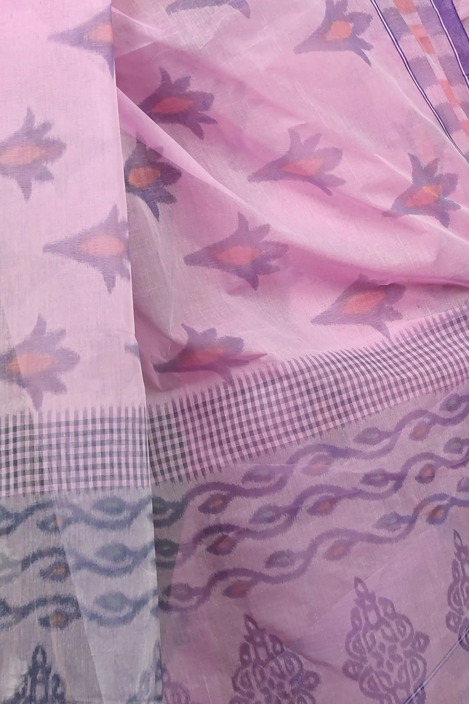 DipDiya Pure Cotton Light Purple Devai Heritage You Can Wear Printed Tant Sarees