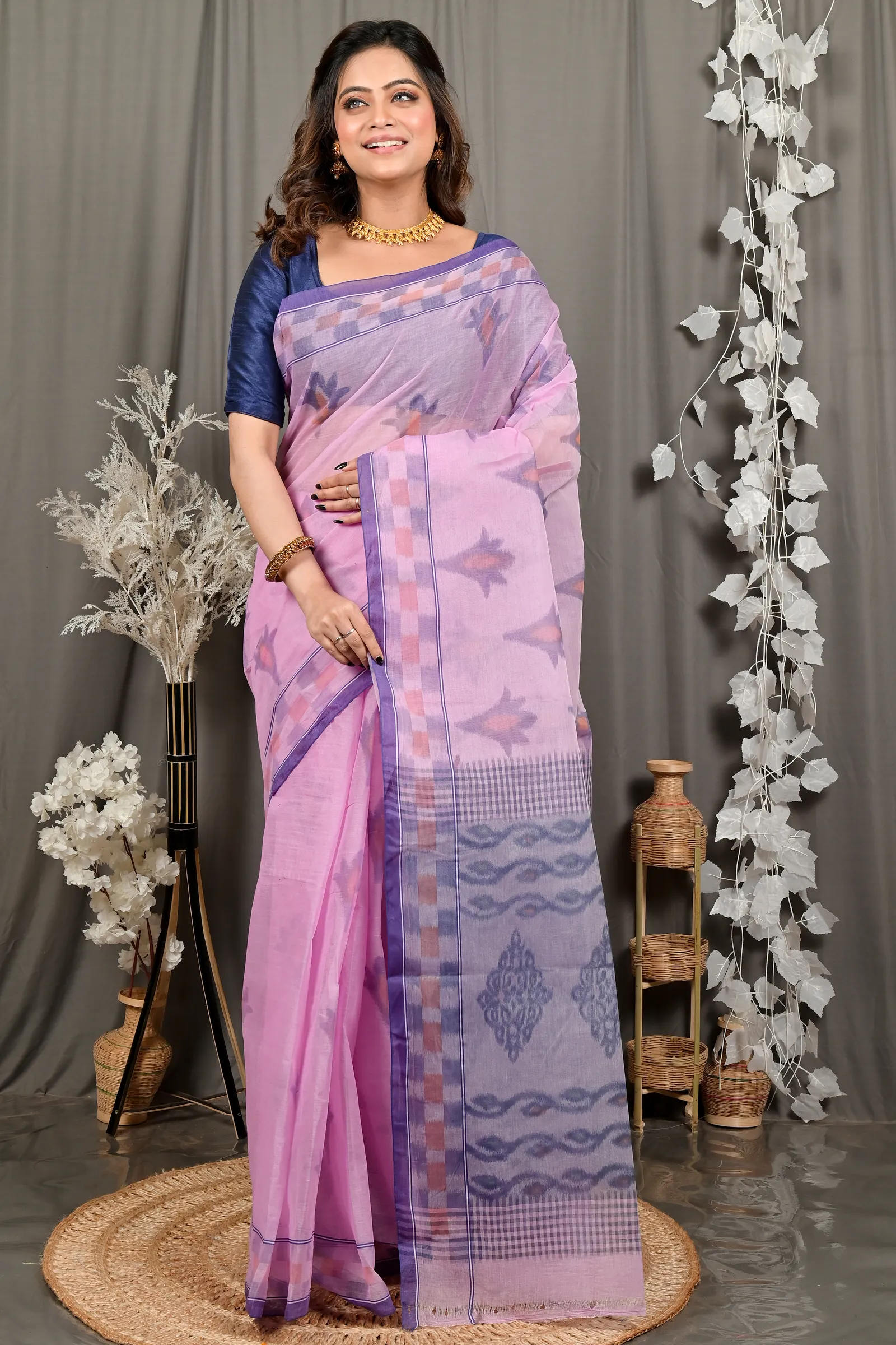 DipDiya Pure Cotton Light Purple Devai Heritage You Can Wear Printed Tant Sarees