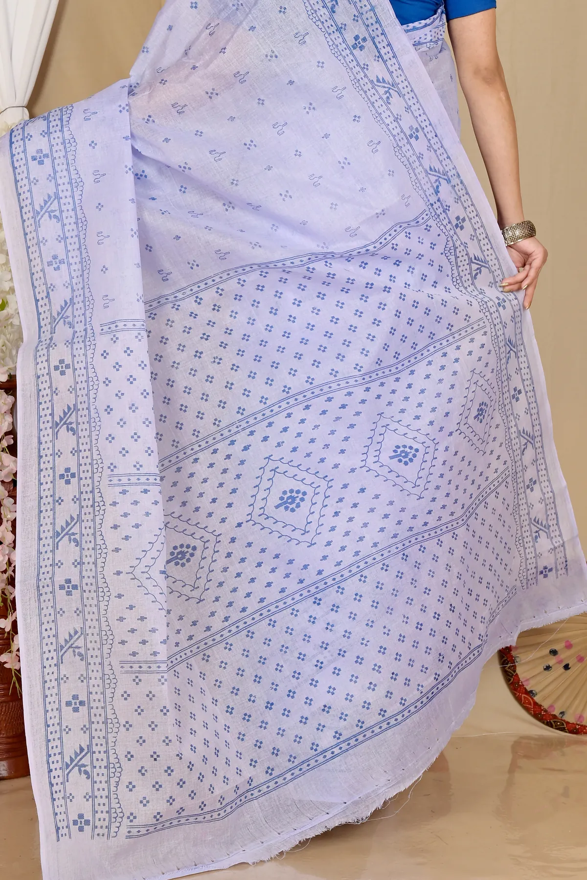 DipDiya Pure Cotton Light Purple Liko Bengal’s Tradition Printed Tant Sarees