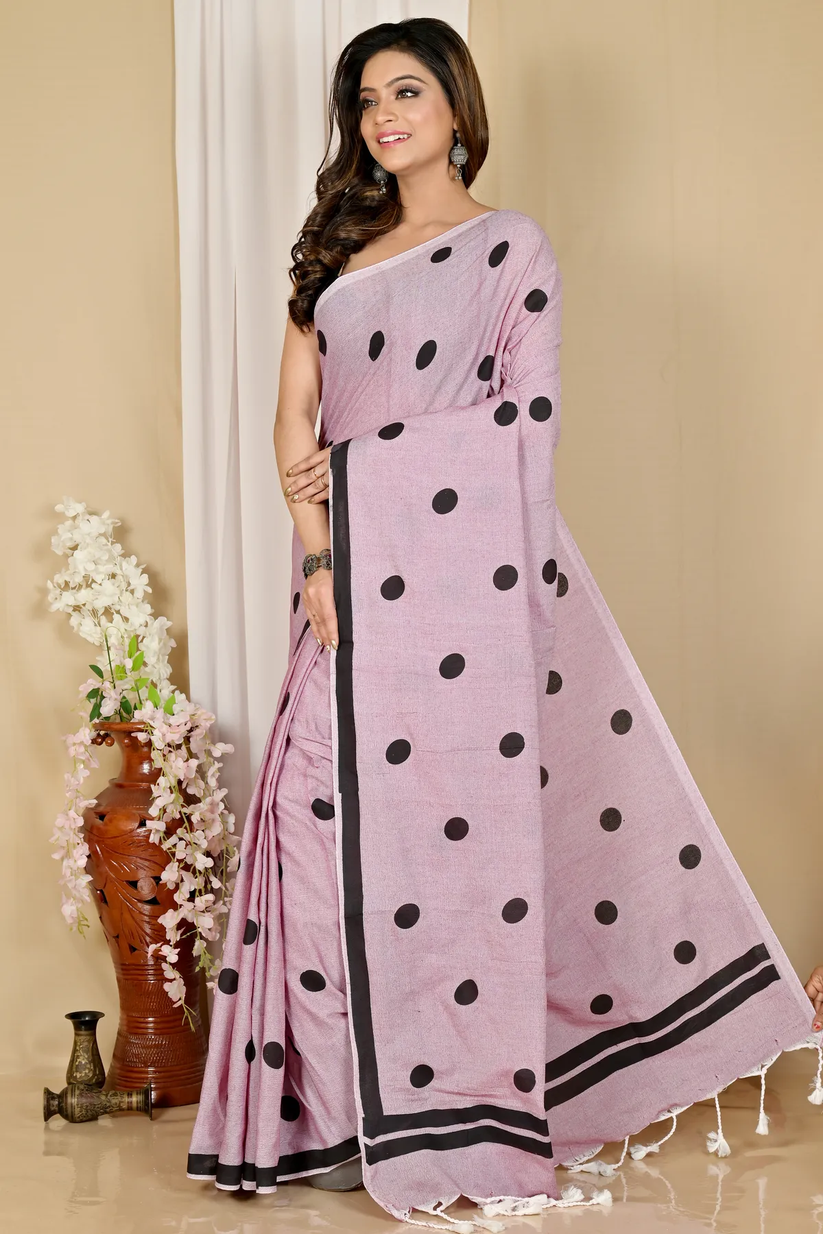 DipDiya Pure Cotton Light Purple Tip Timeless Elegance Handloom Sarees