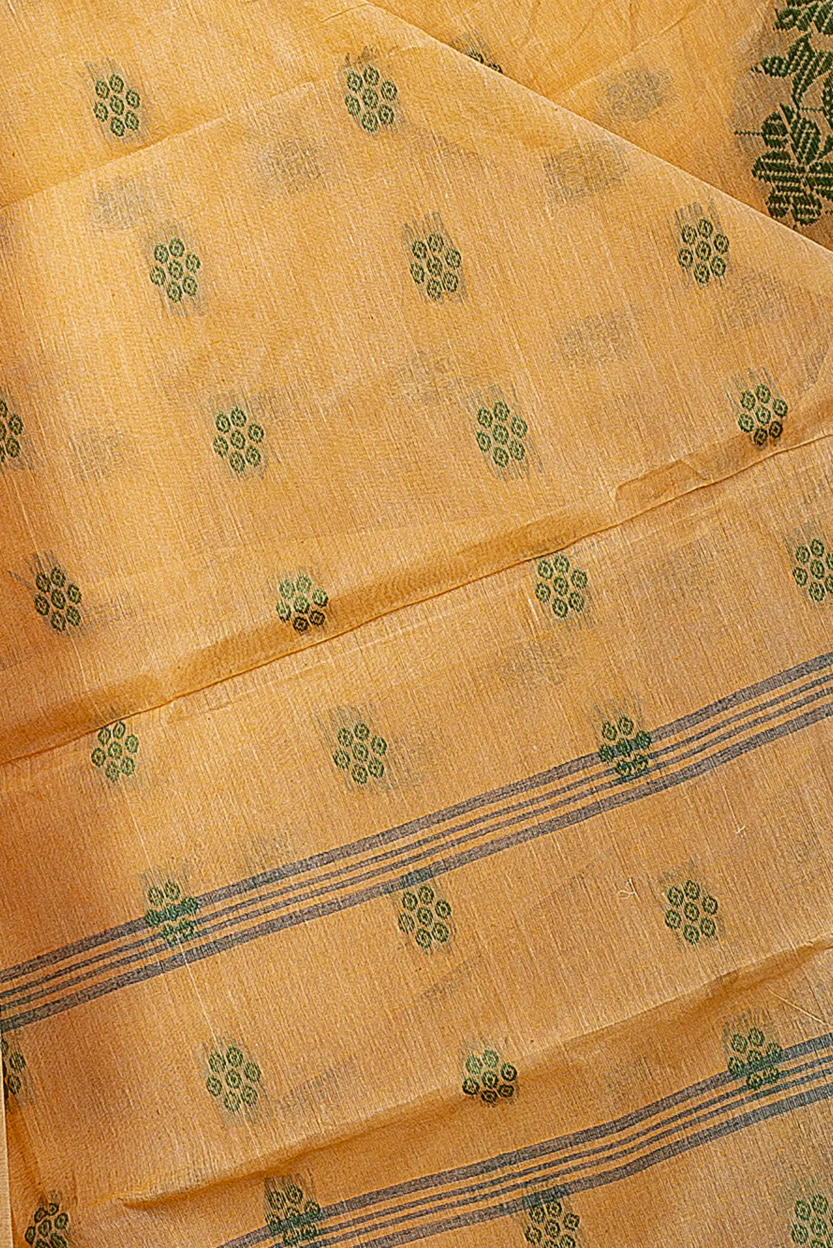 DipDiya Pure Cotton Light Yellow Botgach Handcrafted Elegance Tant Sarees
