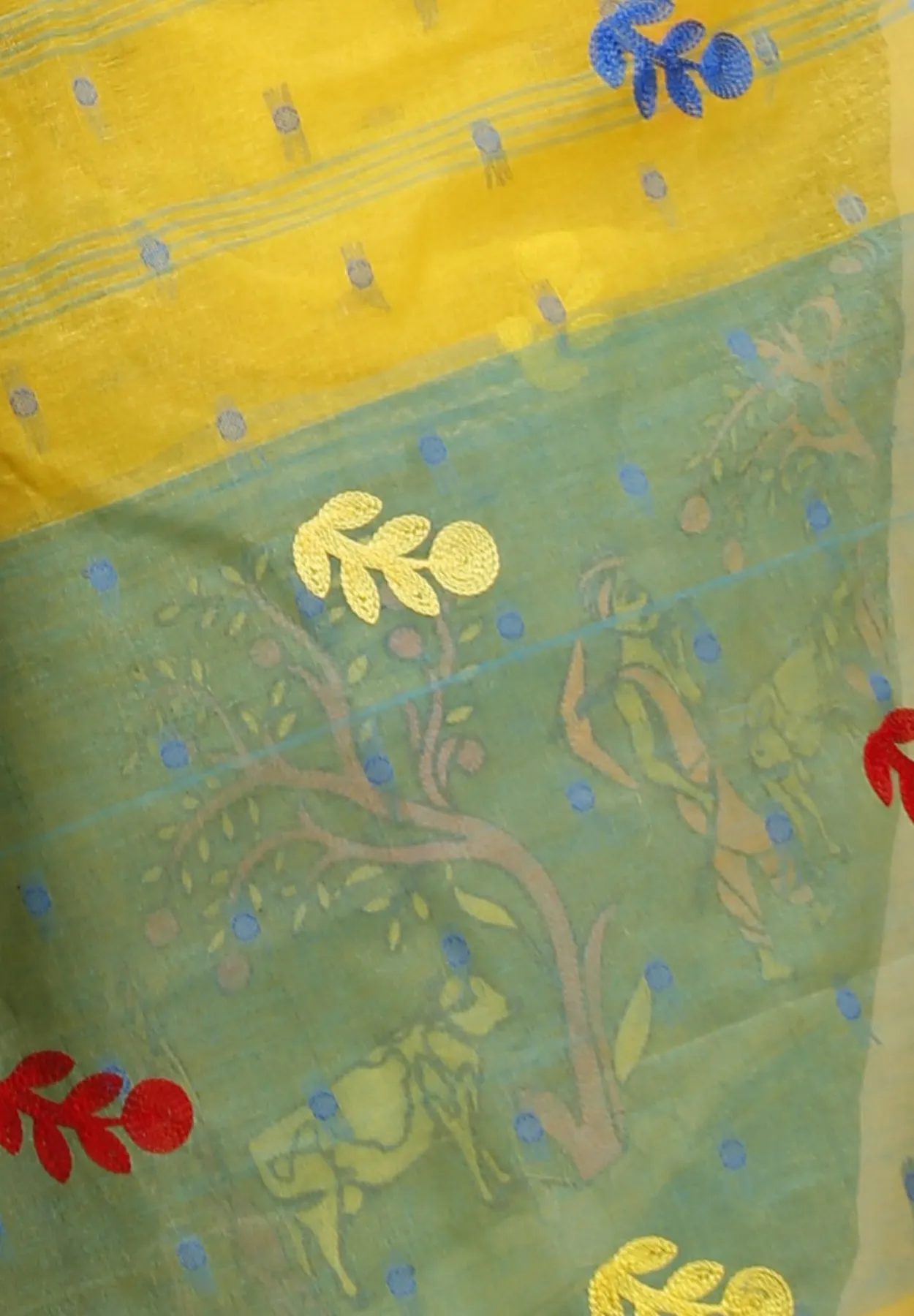 DipDiya Pure Cotton Light Yellow Embi Ganga Agri Stories of Bengal Embroidery Tant Sarees