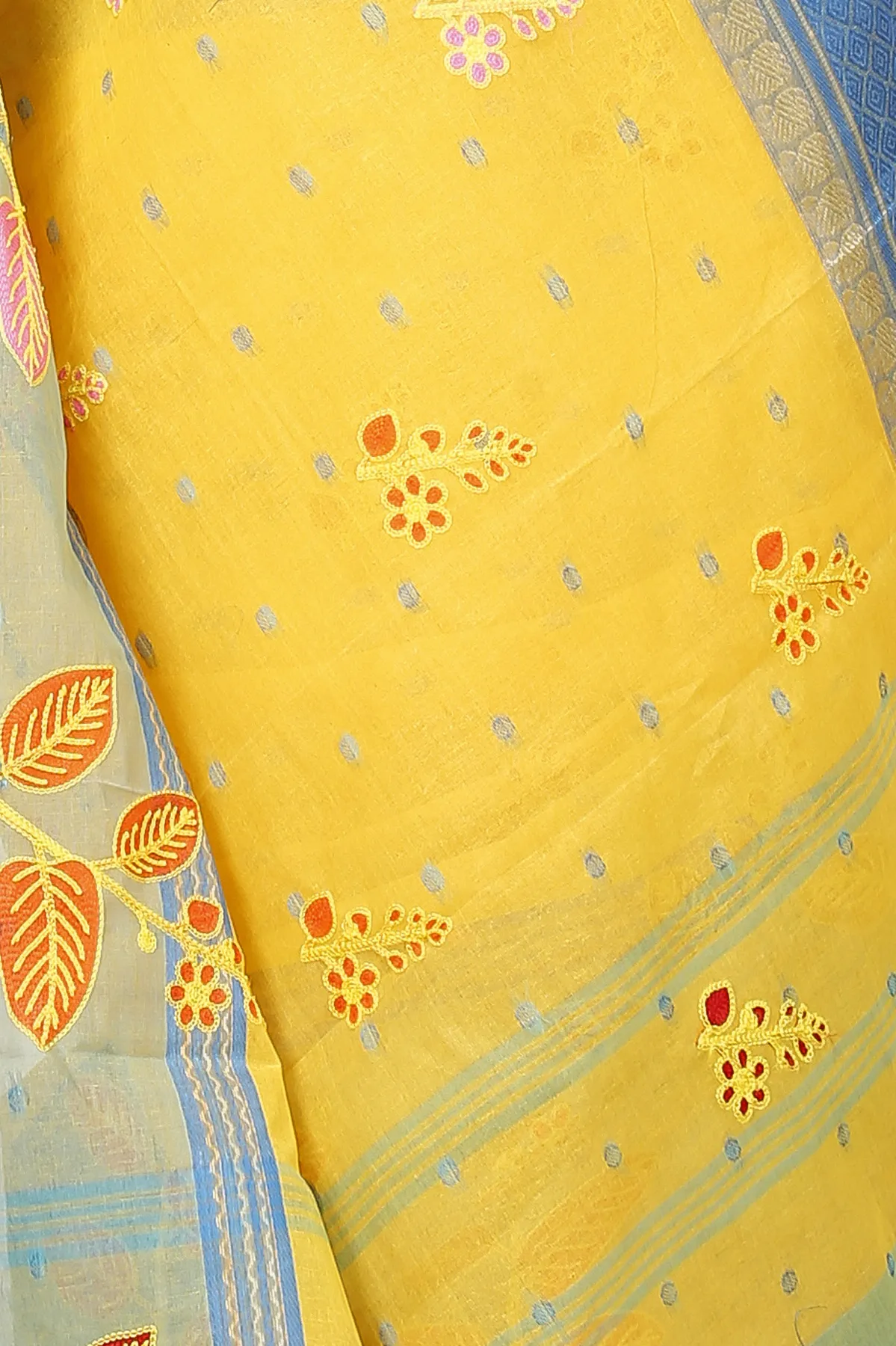DipDiya Pure Cotton Light Yellow Embi Ganga Pata A Legacy Woven Embroidery Tant Sarees