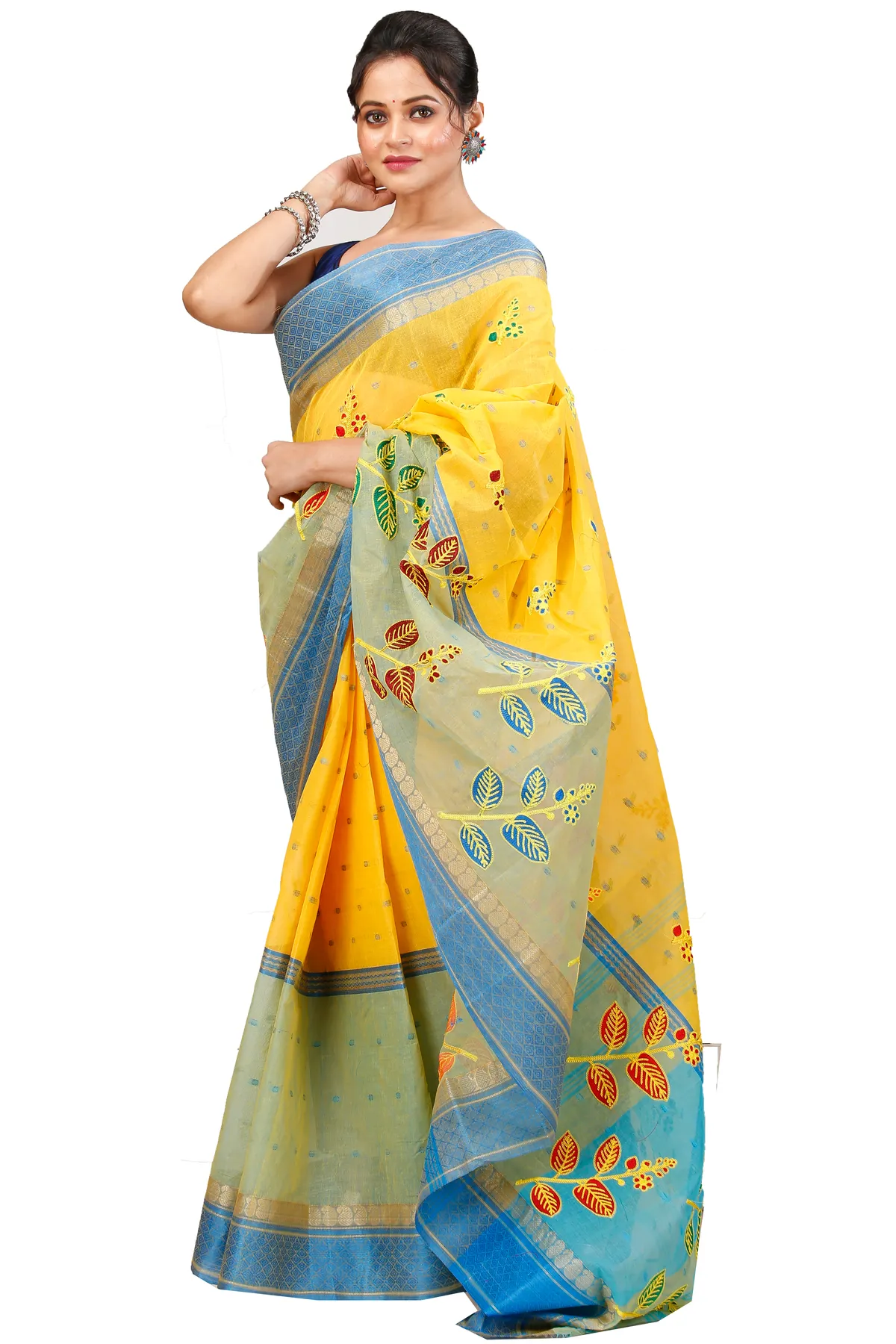 DipDiya Pure Cotton Light Yellow Embi Ganga Pata A Legacy Woven Embroidery Tant Sarees