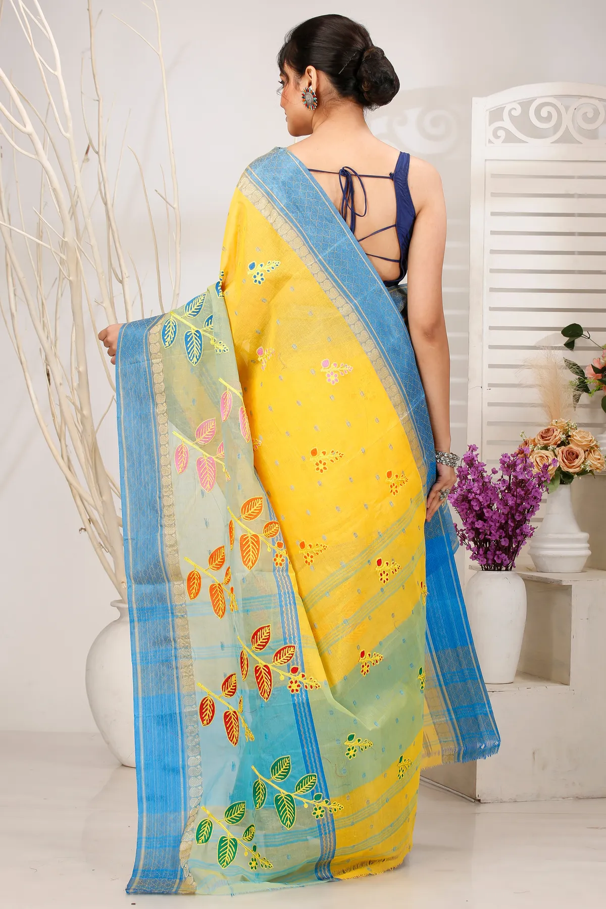 DipDiya Pure Cotton Light Yellow Embi Ganga Pata A Legacy Woven Embroidery Tant Sarees