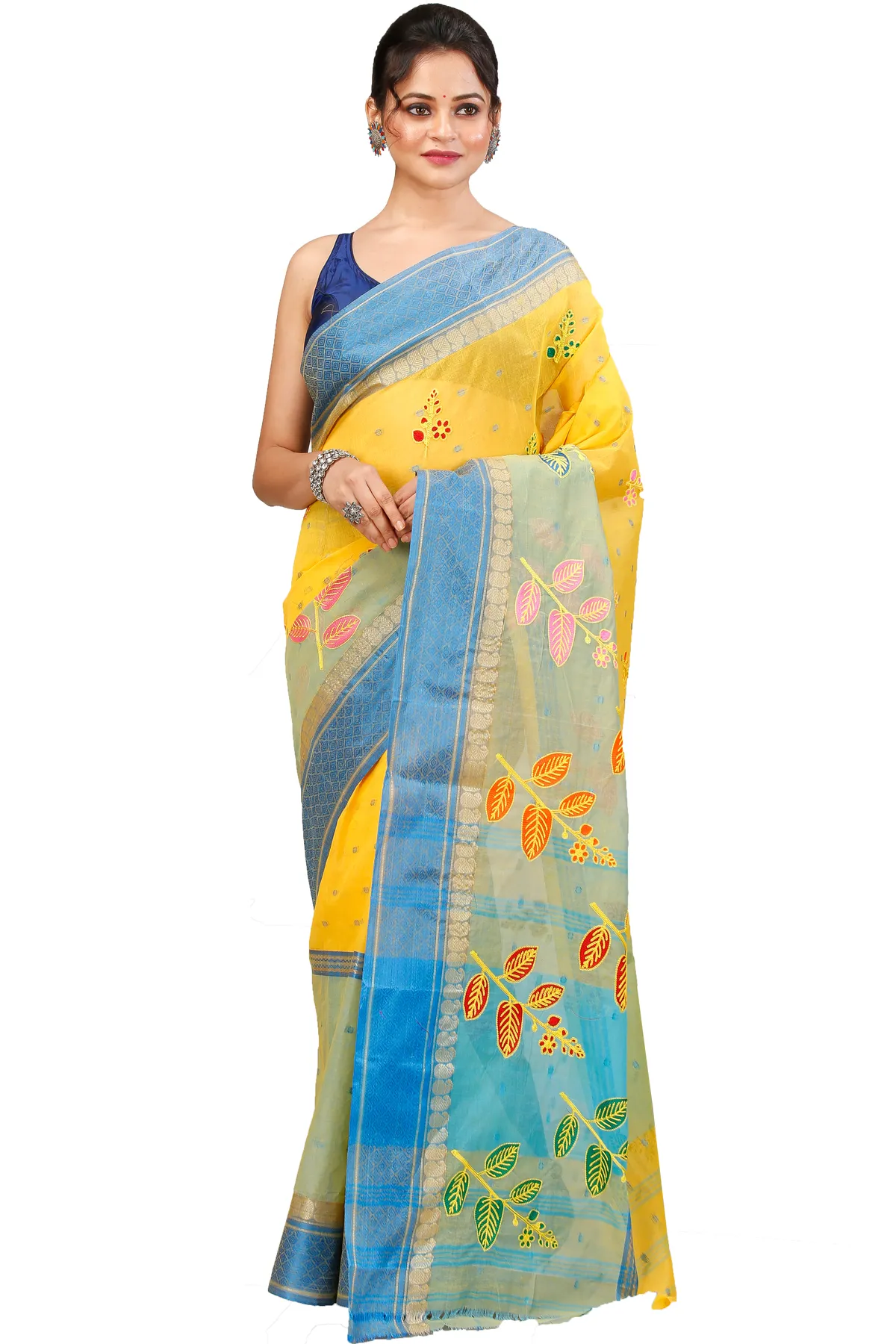 DipDiya Pure Cotton Light Yellow Embi Ganga Pata A Legacy Woven Embroidery Tant Sarees