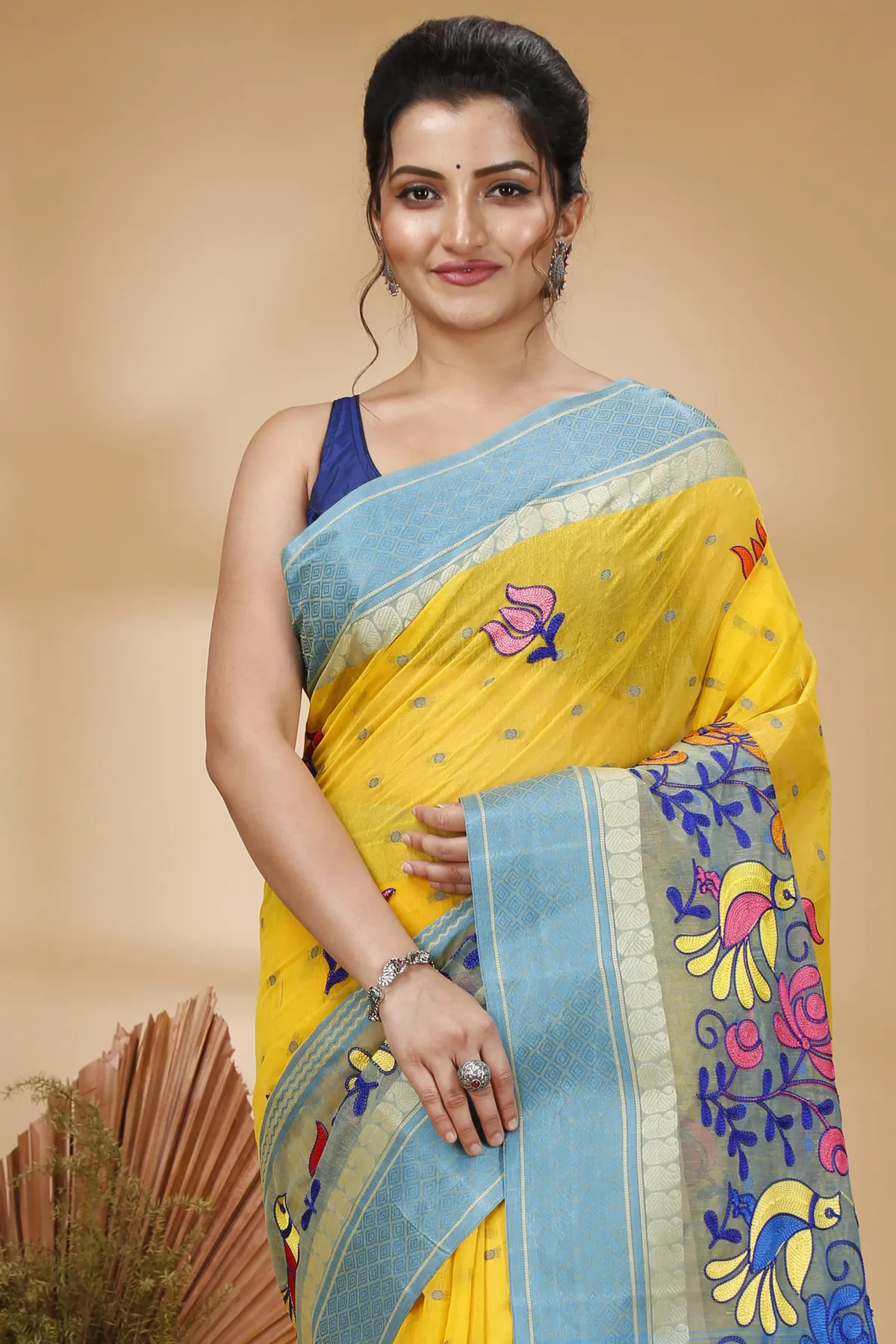 DipDiya Pure Cotton Light Yellow Embi Ganga Sib Timeless Elegance Embroidery Tant Sarees