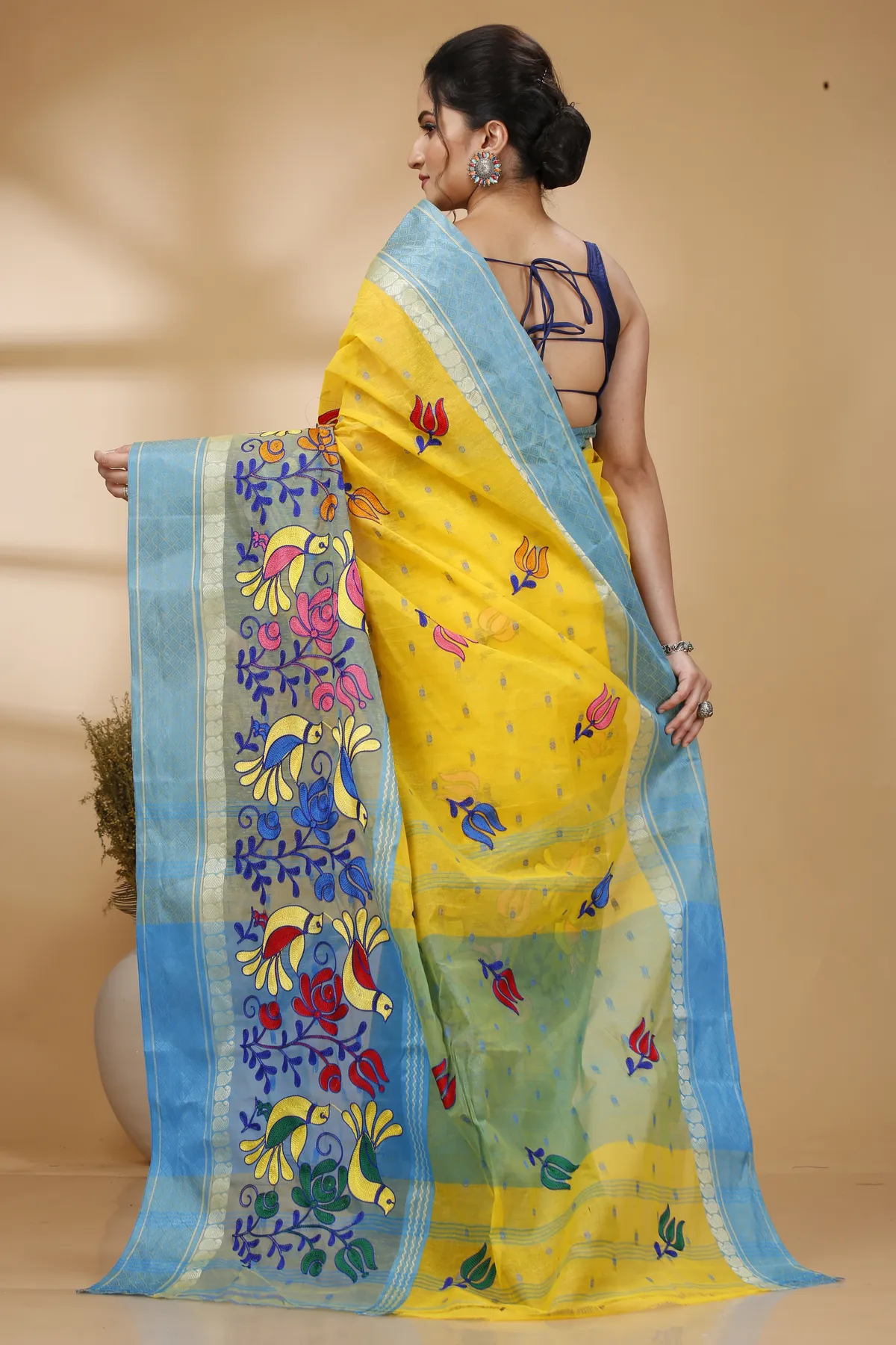 DipDiya Pure Cotton Light Yellow Embi Ganga Sib Timeless Elegance Embroidery Tant Sarees