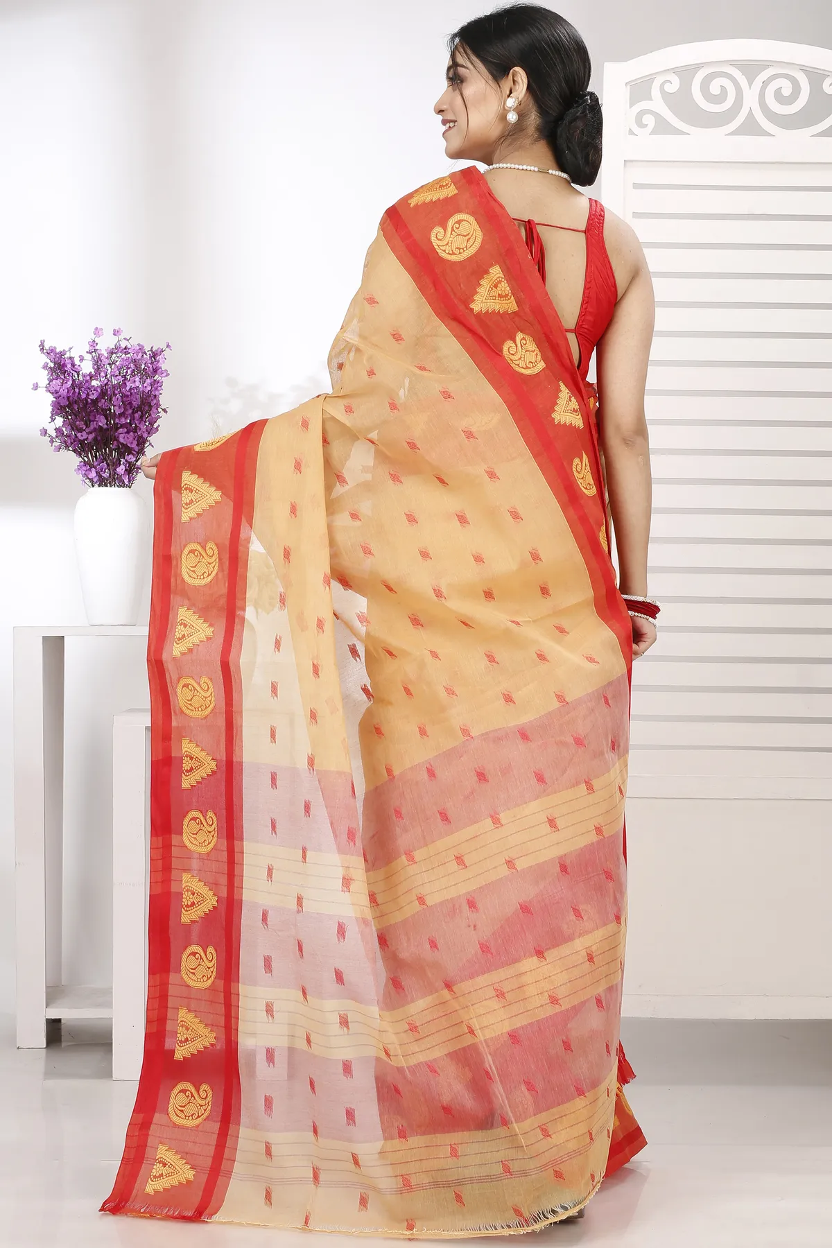 DipDiya Pure Cotton Light Yellow Emma Border Heritage of Bengal Tant Sarees