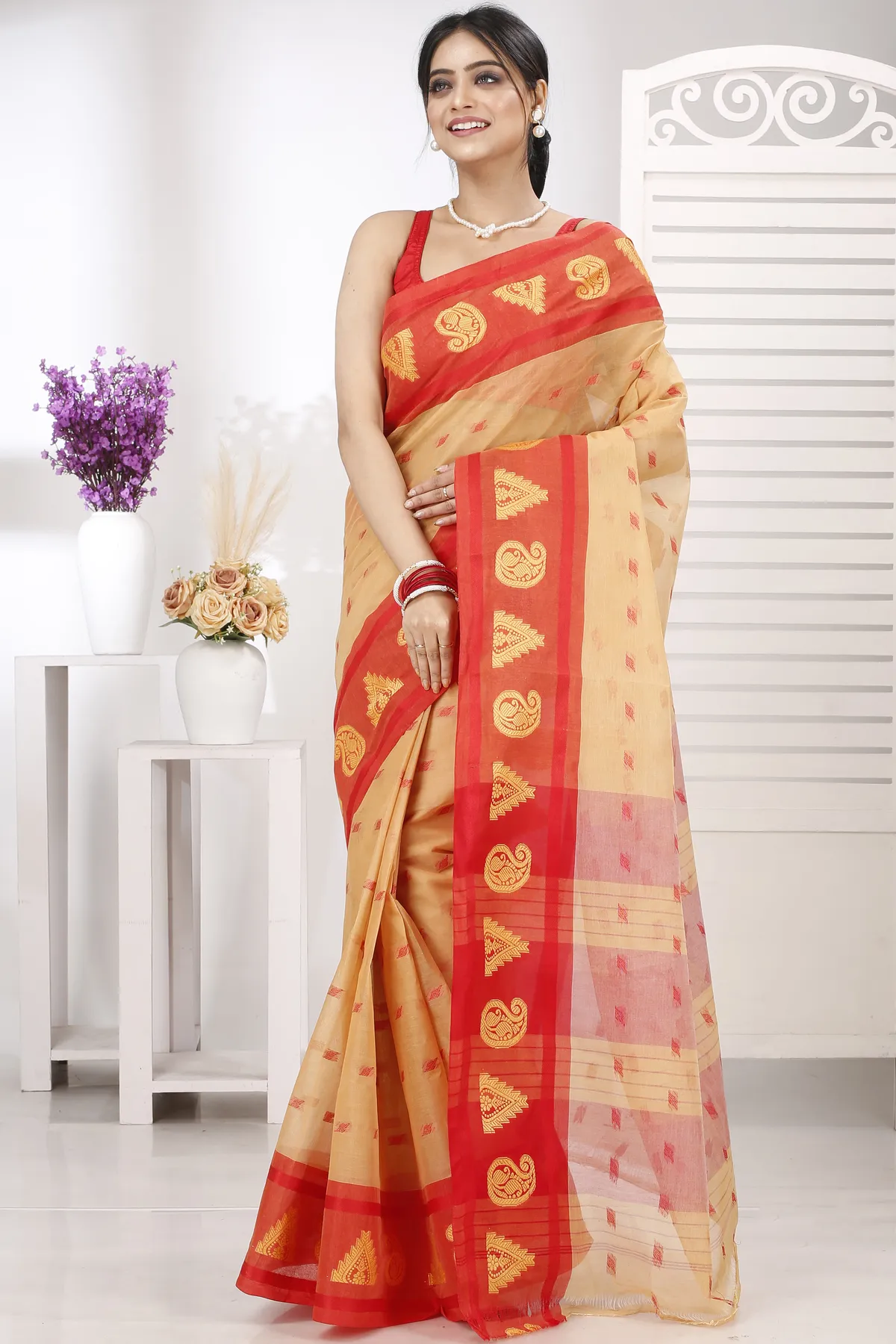 DipDiya Pure Cotton Light Yellow Emma Border Heritage of Bengal Tant Sarees