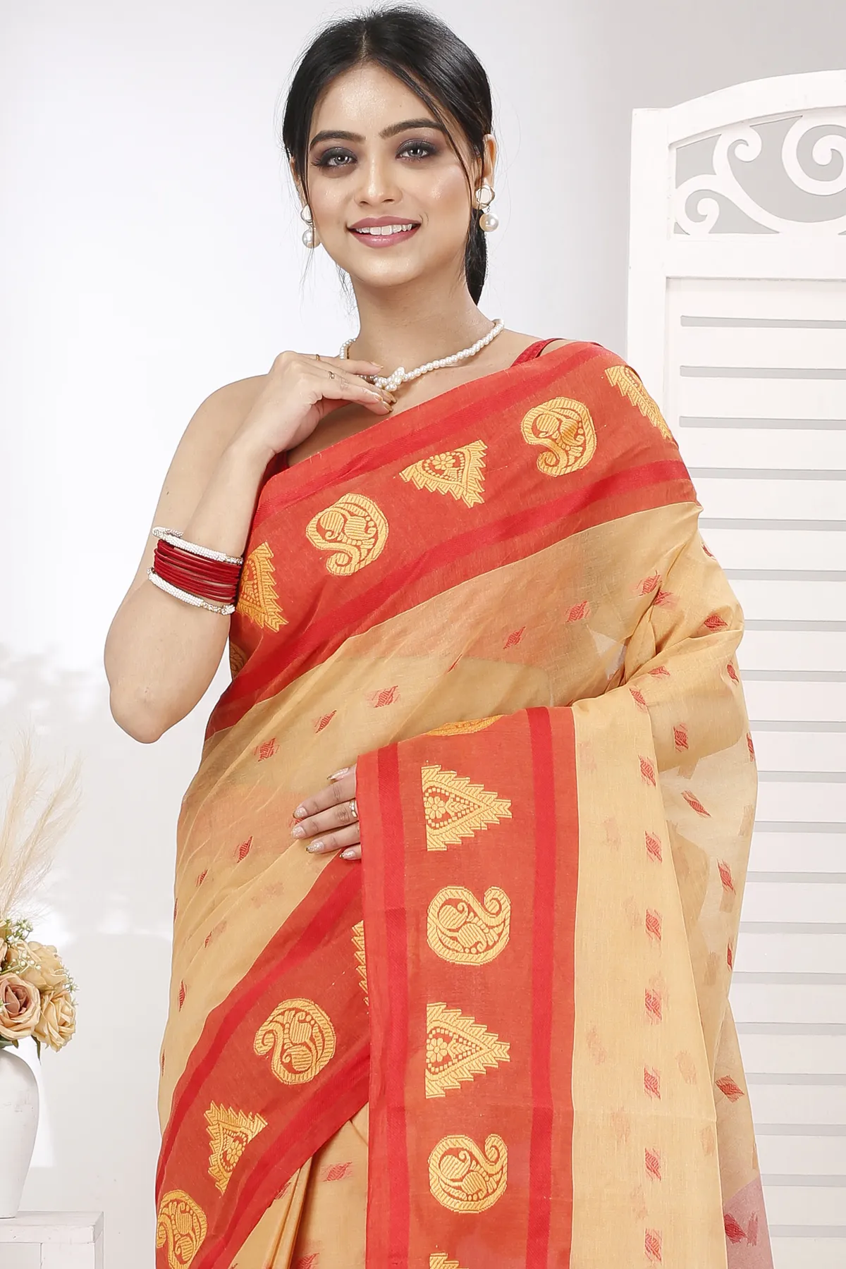 DipDiya Pure Cotton Light Yellow Emma Border Heritage of Bengal Tant Sarees