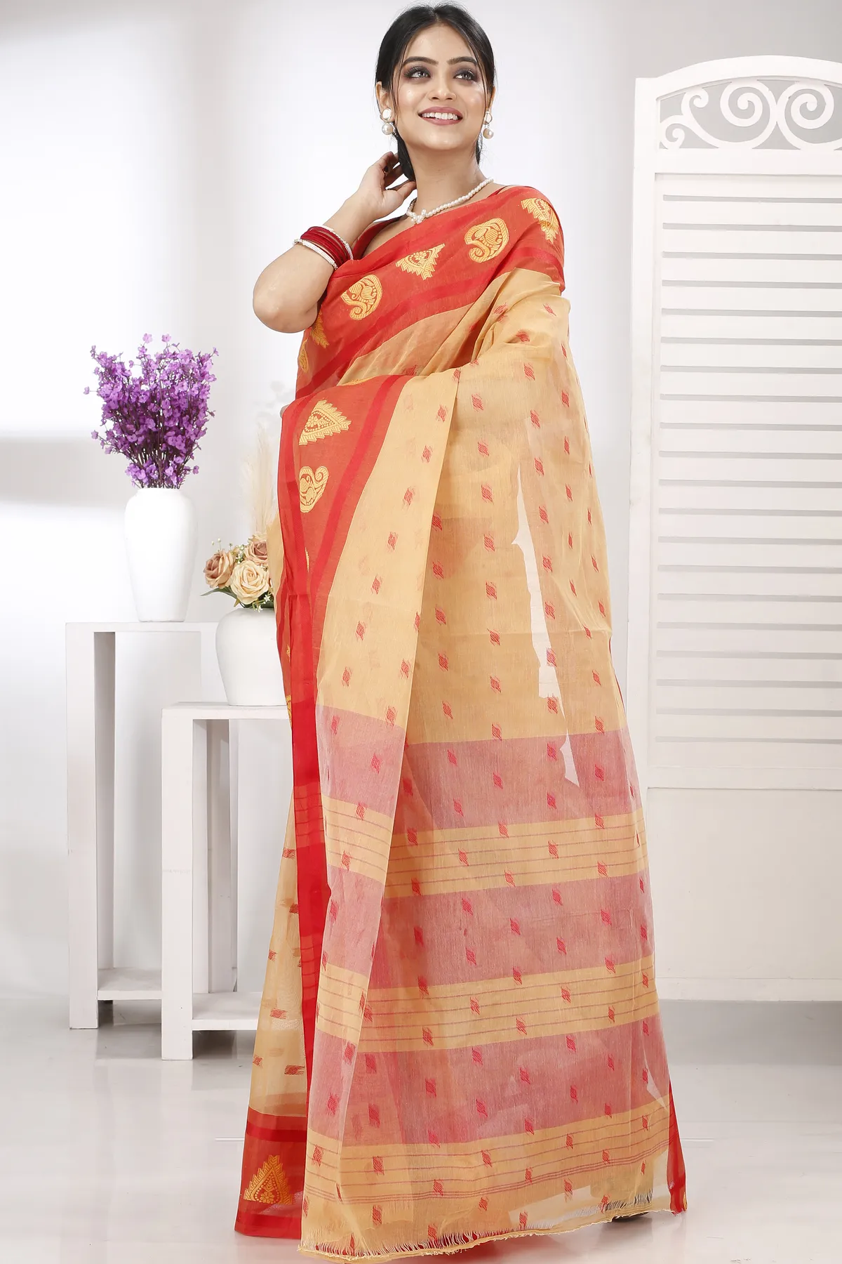 DipDiya Pure Cotton Light Yellow Emma Border Heritage of Bengal Tant Sarees