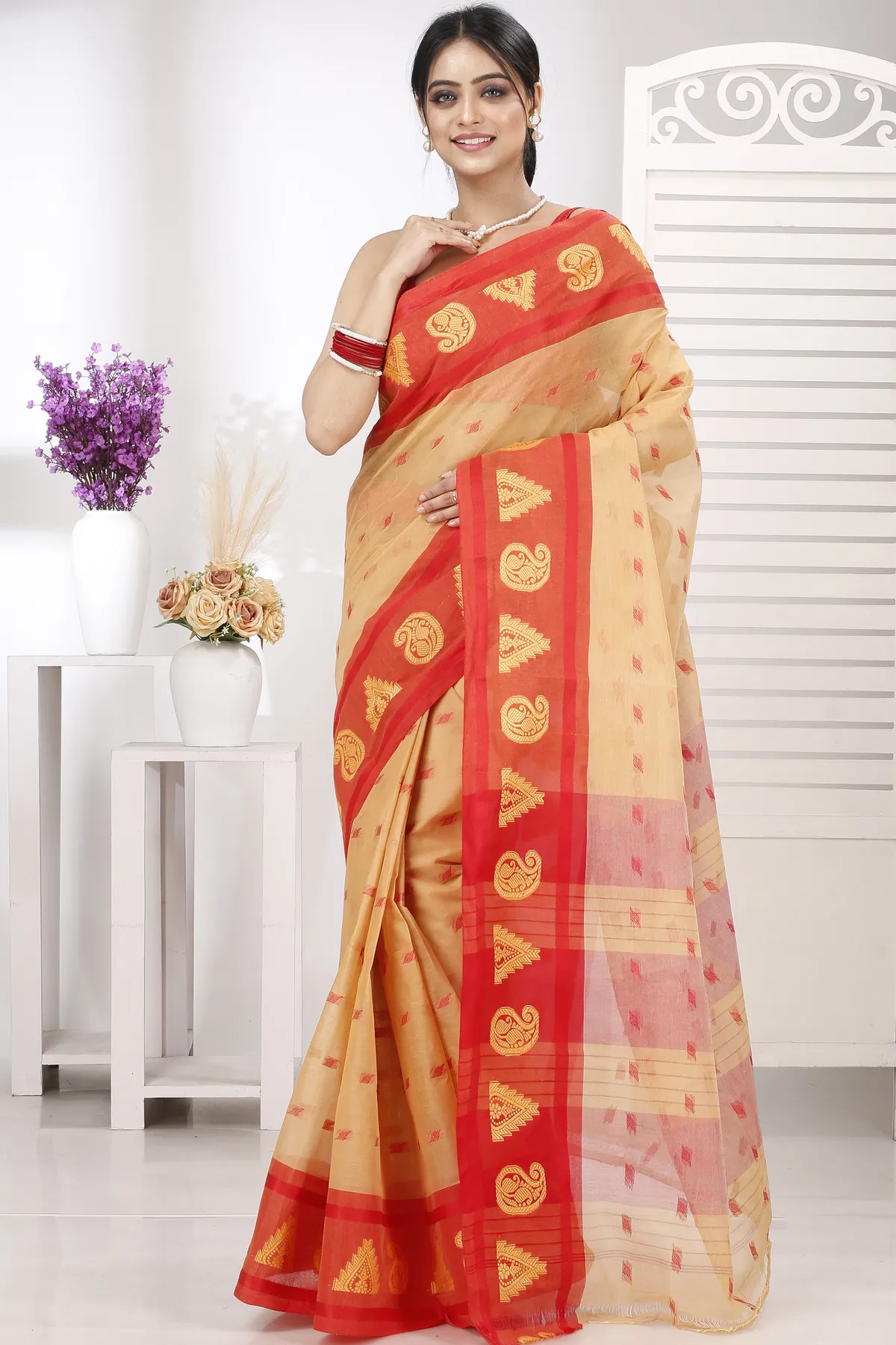 DipDiya Pure Cotton Light Yellow Emma Border Heritage of Bengal Tant Sarees