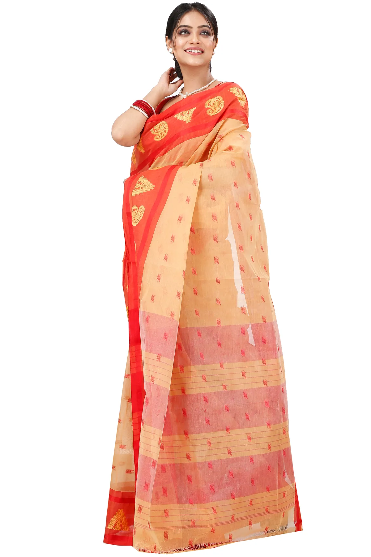 DipDiya Pure Cotton Light Yellow Emma Border Heritage of Bengal Tant Sarees