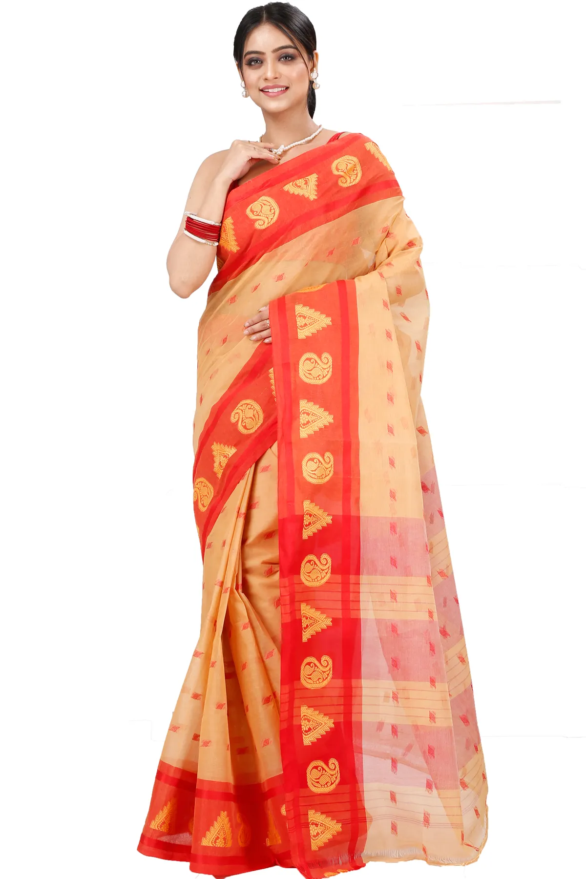 DipDiya Pure Cotton Light Yellow Emma Border Heritage of Bengal Tant Sarees