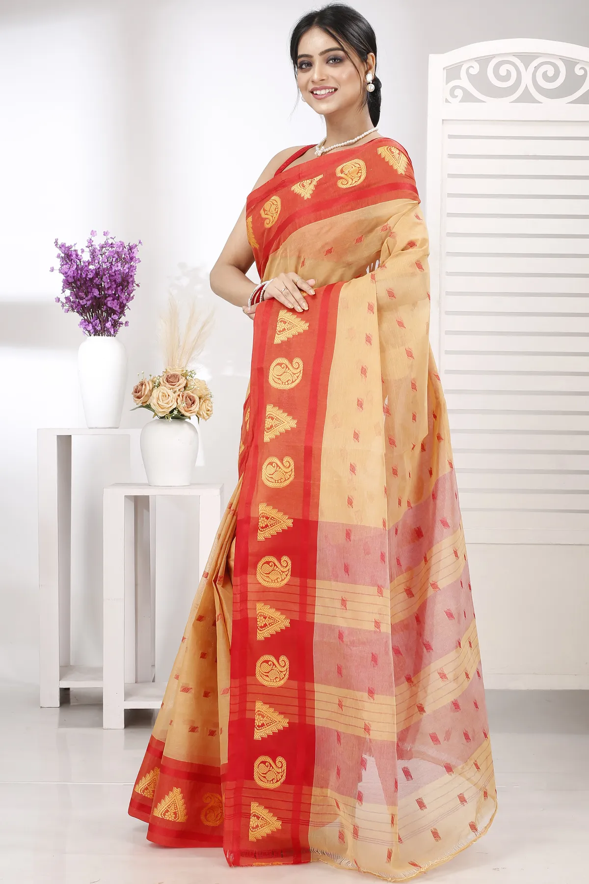 DipDiya Pure Cotton Light Yellow Emma Border Heritage of Bengal Tant Sarees
