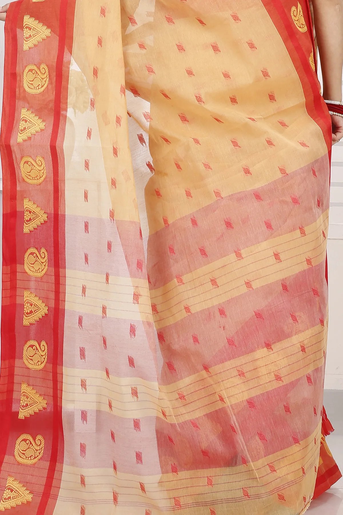 DipDiya Pure Cotton Light Yellow Emma Border Heritage of Bengal Tant Sarees