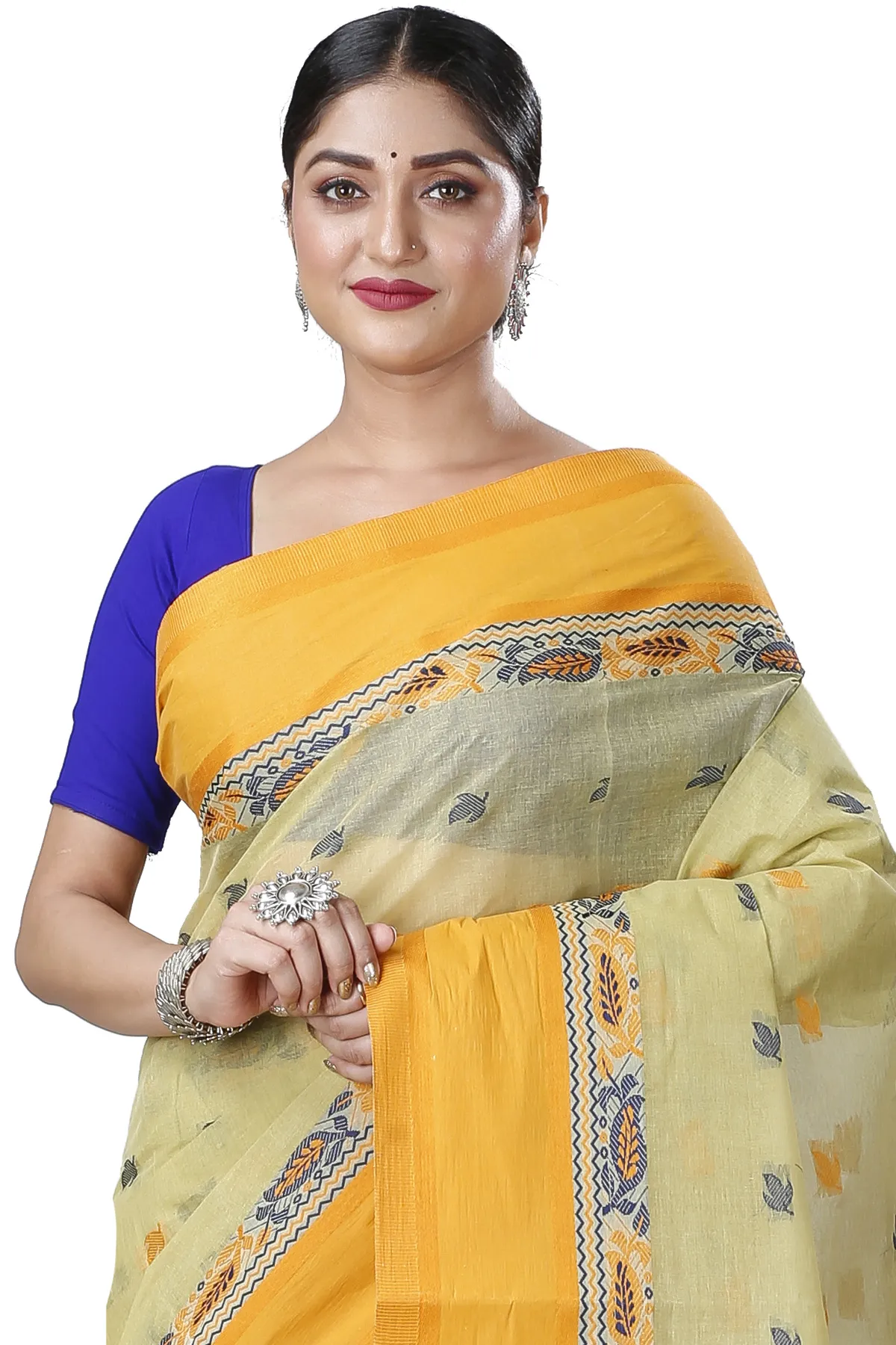 DipDiya Pure Cotton Light Yellow Provati Loom to Love Tant Sarees