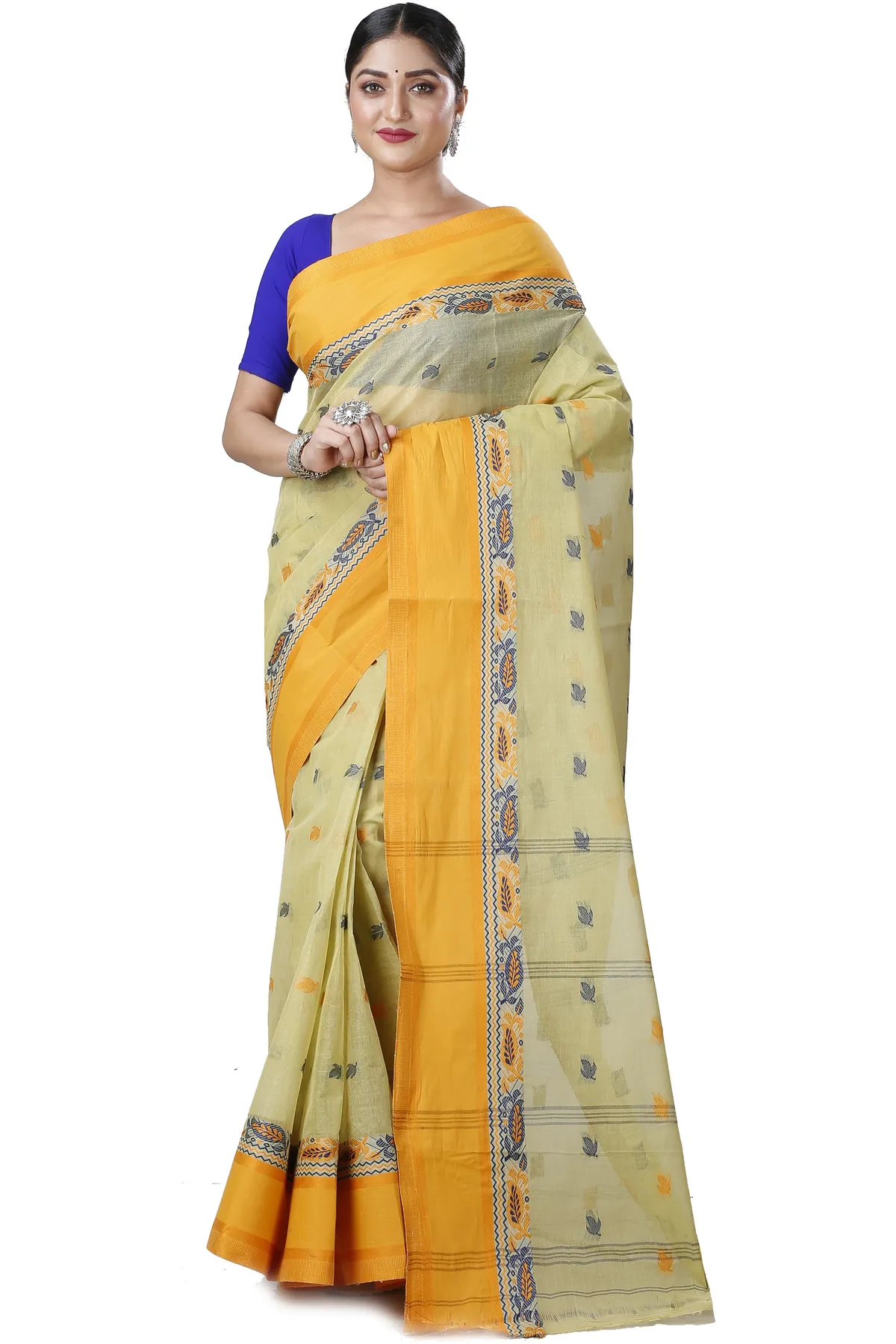 DipDiya Pure Cotton Light Yellow Provati Loom to Love Tant Sarees