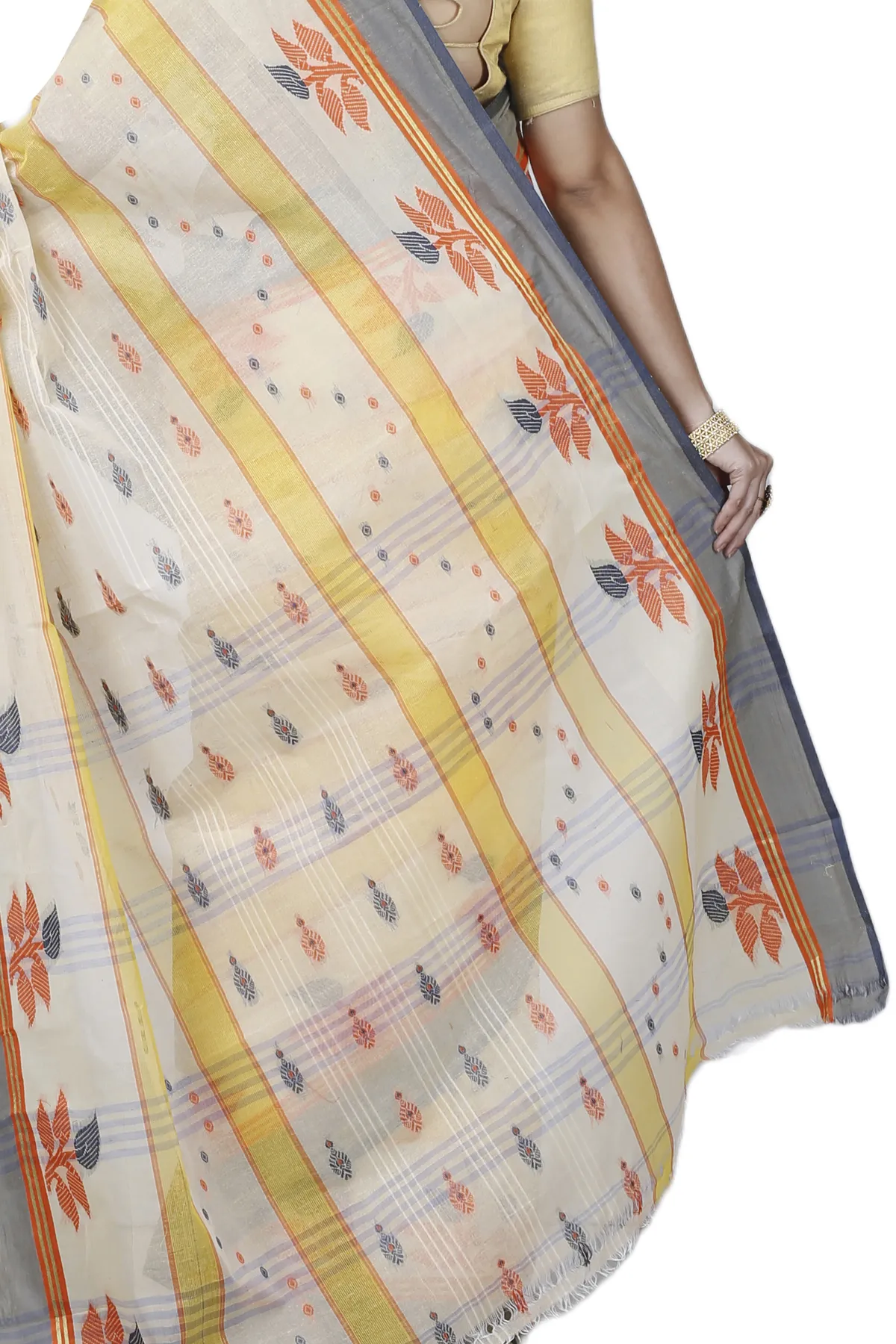 DipDiya Pure Cotton Light Yellow Udichi Loom to Love Tant Sarees