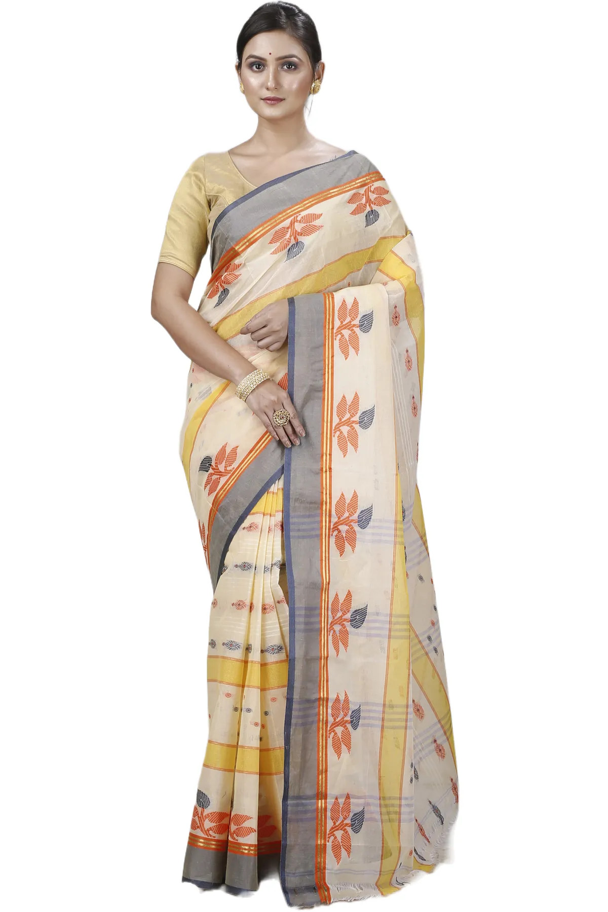 DipDiya Pure Cotton Light Yellow Udichi Loom to Love Tant Sarees