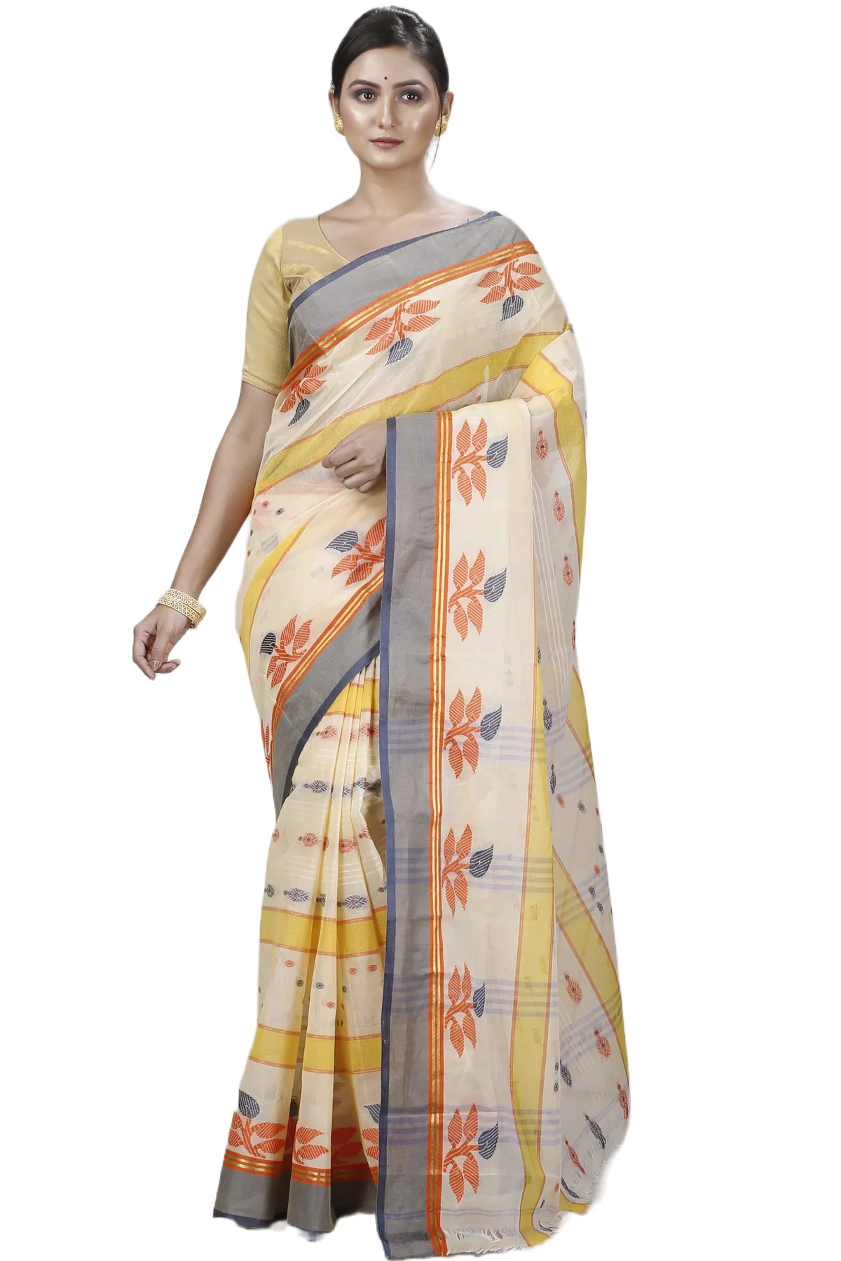 DipDiya Pure Cotton Light Yellow Udichi Loom to Love Tant Sarees