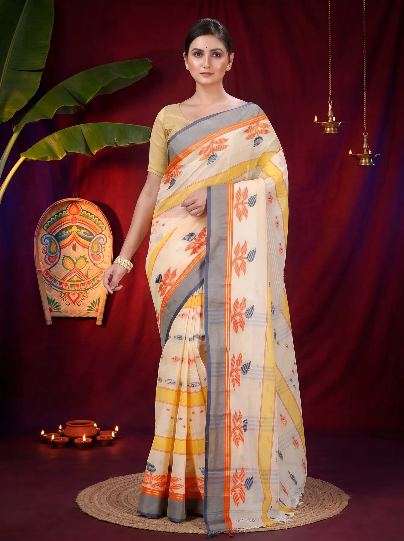 DipDiya Pure Cotton Light Yellow Udichi Loom to Love Tant Sarees