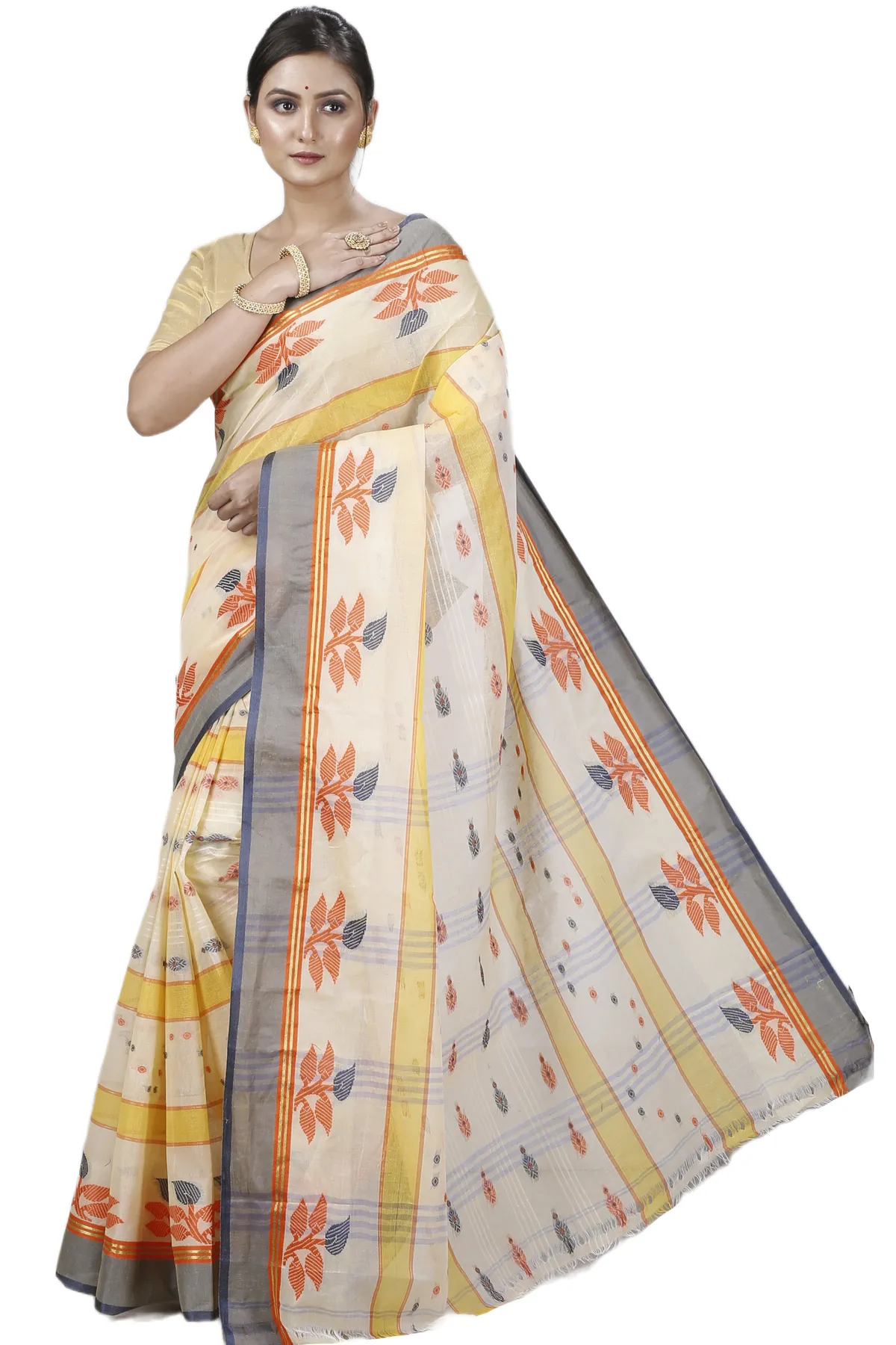 DipDiya Pure Cotton Light Yellow Udichi Loom to Love Tant Sarees