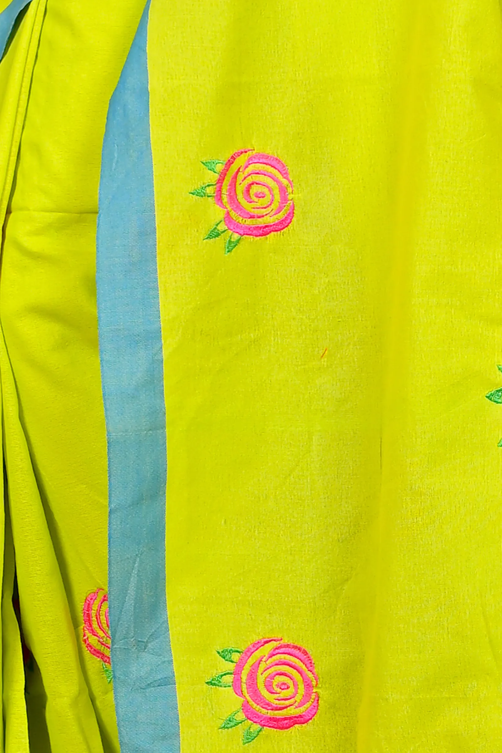DipDiya Pure Cotton Lime Green Parag Artisan Crafted Embroidery Handloom sarees