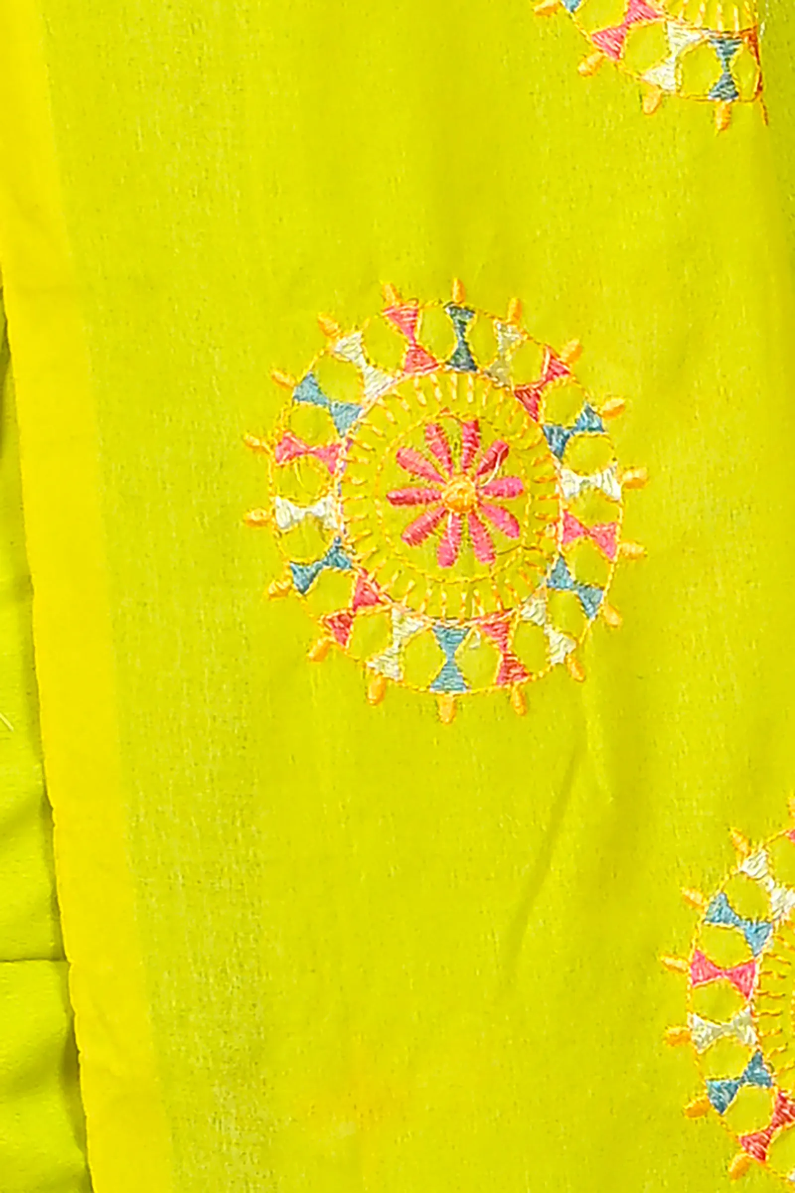 DipDiya Pure Cotton Lime Green Parama Stories of Bengal Embroidery Handloom sarees