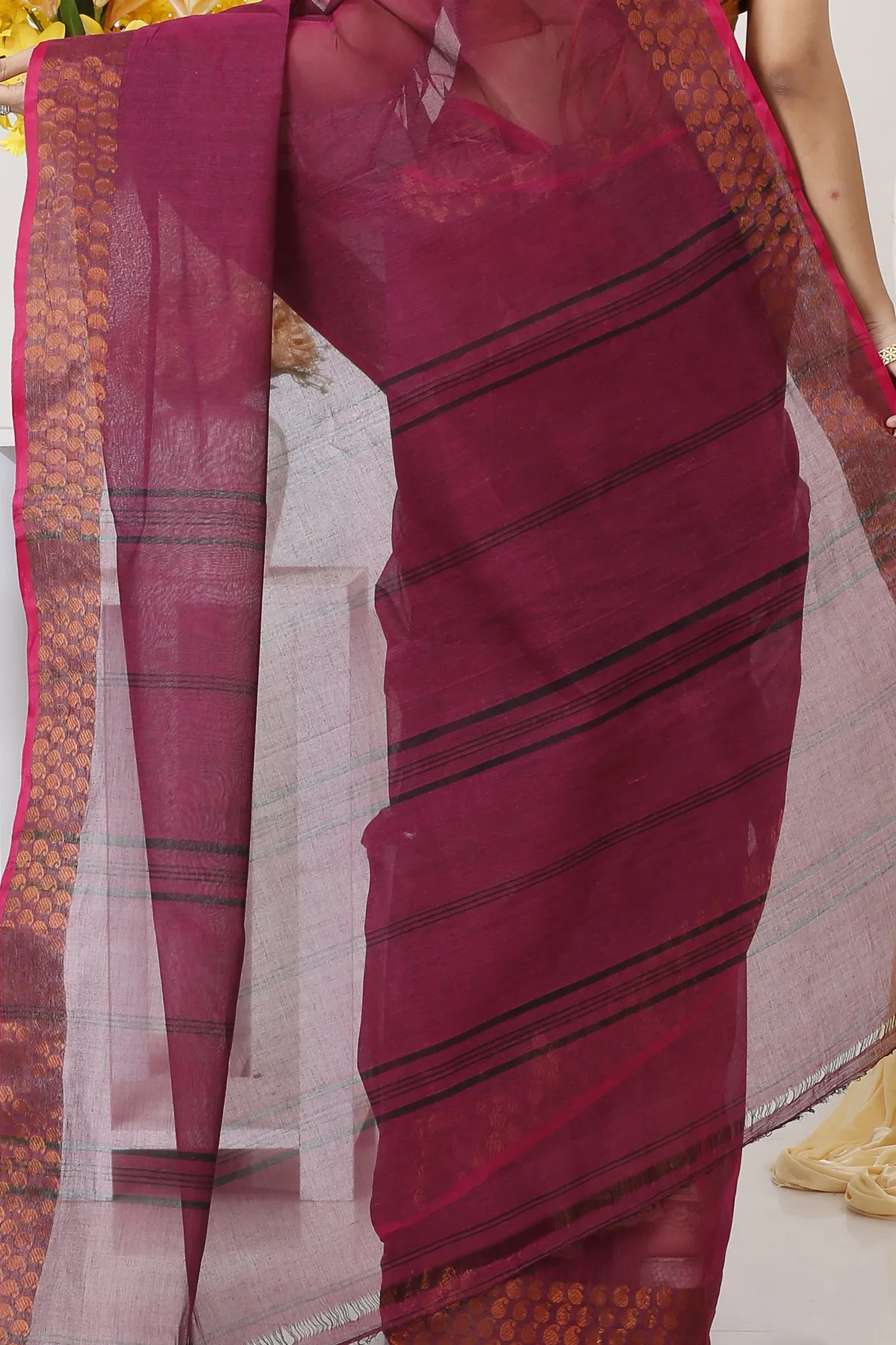 DipDiya Pure Cotton Maroon Lilan Loom to Love Tant Sarees