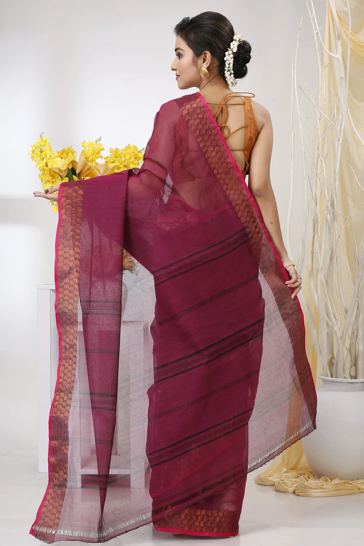 DipDiya Pure Cotton Maroon Lilan Loom to Love Tant Sarees