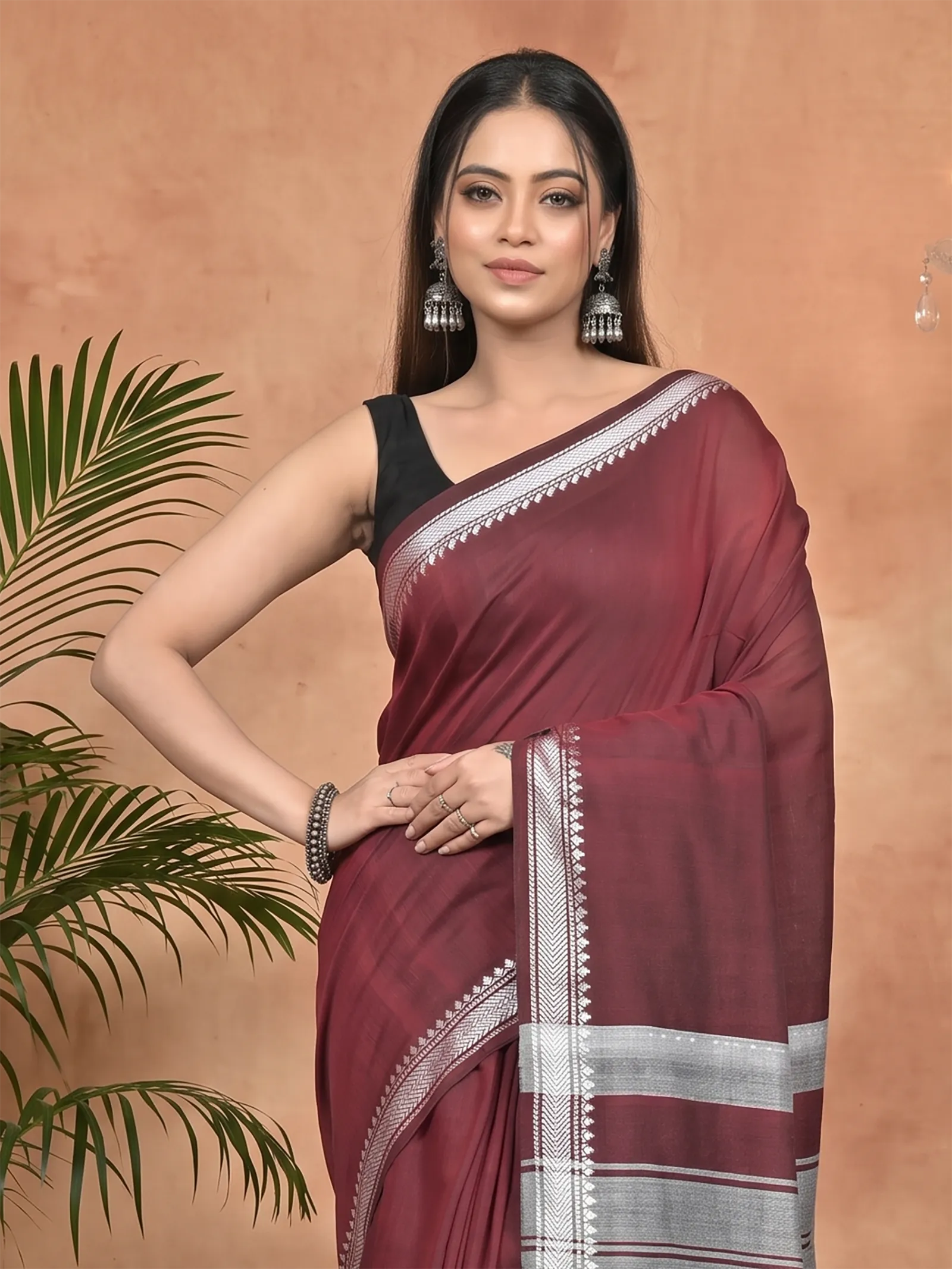DipDiya Pure Cotton Maroon Nopra Artisan Woven Handloom Sarees