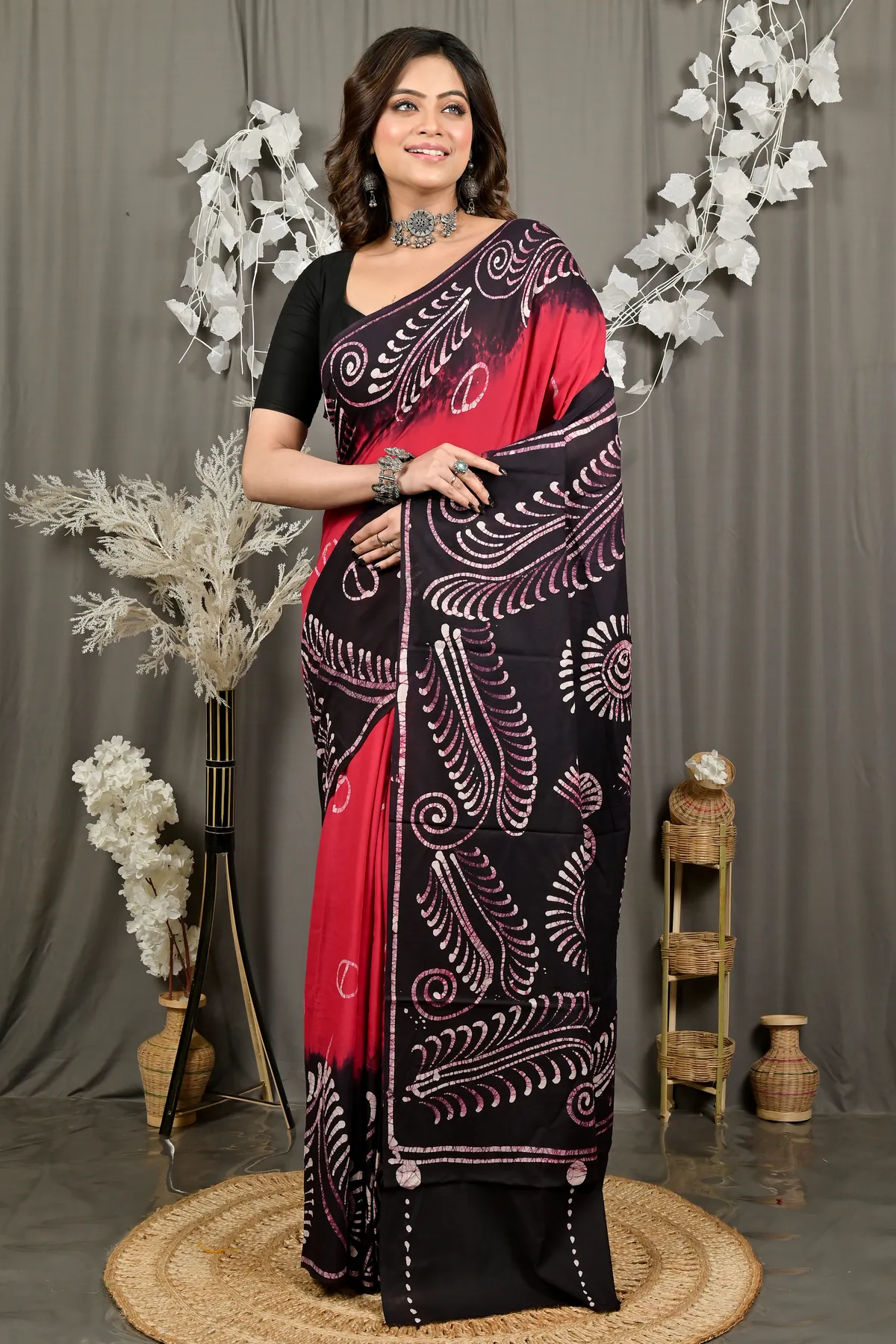 DipDiya Pure Cotton Maroon Pihu Handloom Heritage Batik Print Sarees