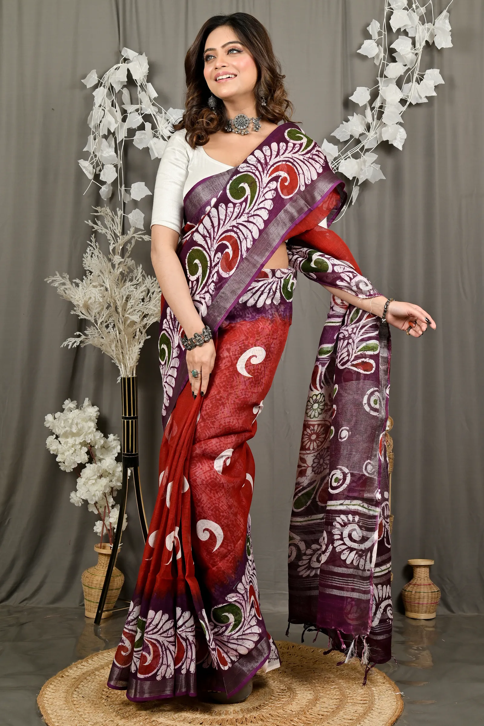 DipDiya Pure Cotton Marun Dinesi Elegant by Tradition Batik Print Sarees