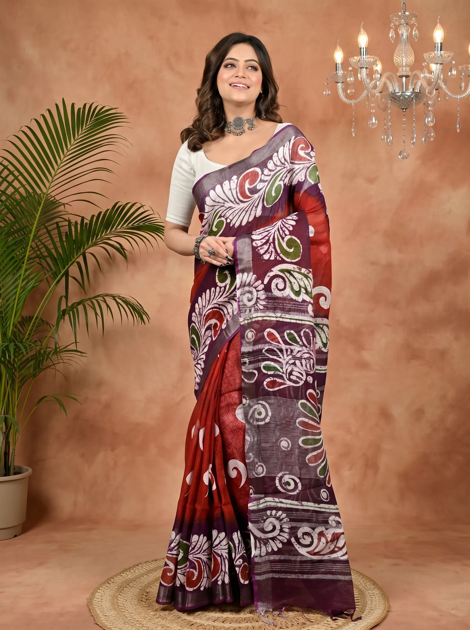 DipDiya Pure Cotton Marun Dinesi Elegant by Tradition Batik Print Sarees