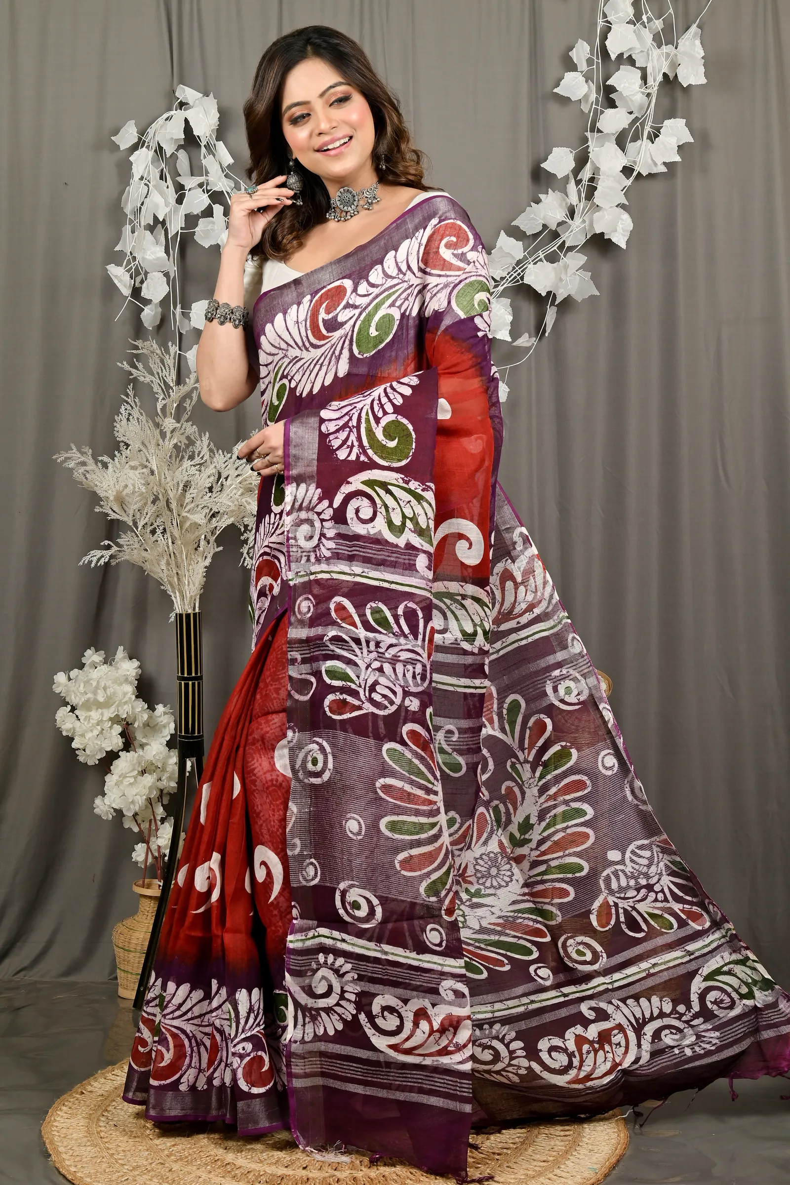DipDiya Pure Cotton Marun Dinesi Elegant by Tradition Batik Print Sarees