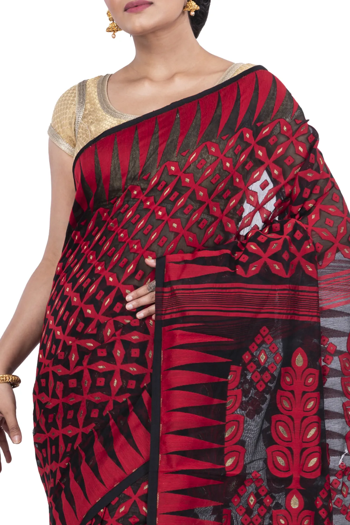 DipDiya Pure Cotton Marun Minakari Jmdni Traditional Elegance Jamdani Sarees