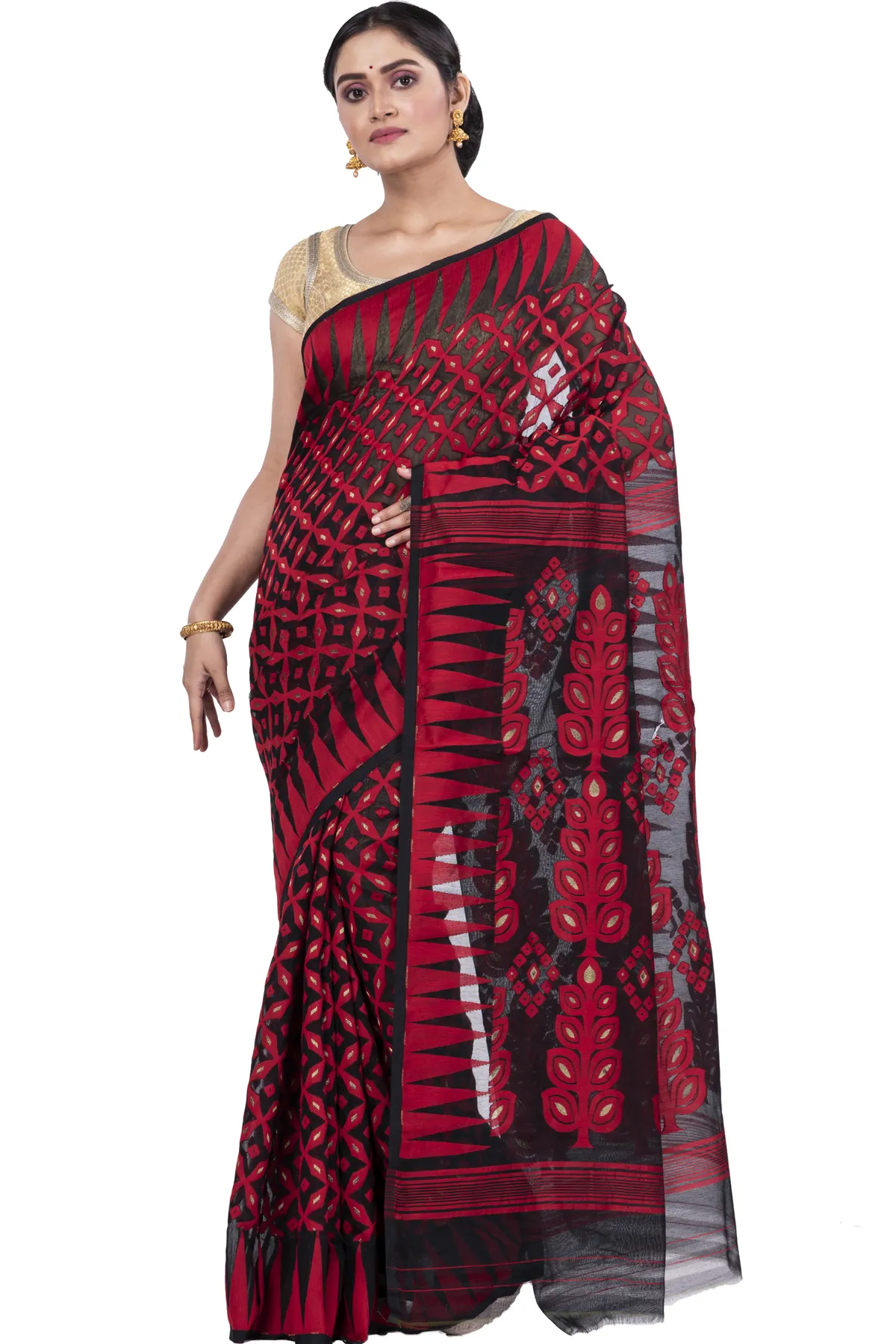 DipDiya Pure Cotton Marun Minakari Jmdni Traditional Elegance Jamdani Sarees