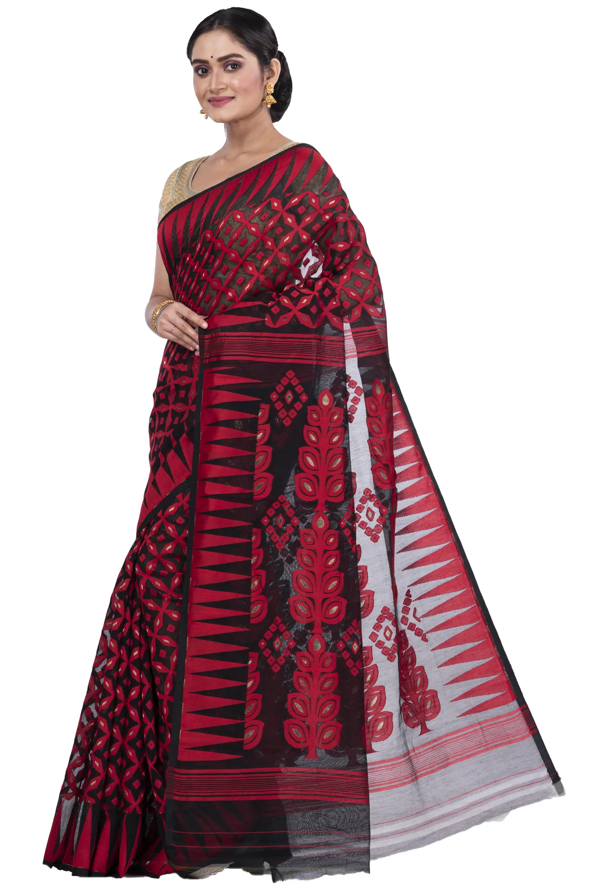 DipDiya Pure Cotton Marun Minakari Jmdni Traditional Elegance Jamdani Sarees