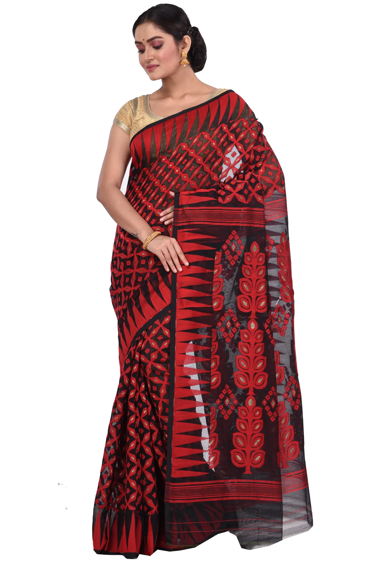 DipDiya Pure Cotton Marun Minakari Jmdni Traditional Elegance Jamdani Sarees
