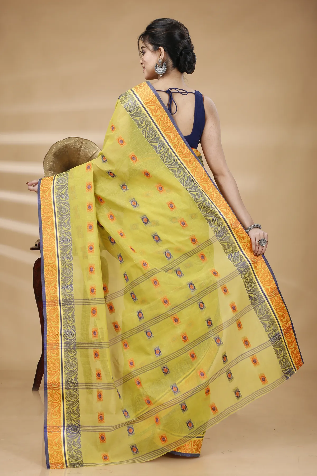 DipDiya Pure Cotton Mastered Yellow Pushti Desiging Stories of Bengal Tant Sarees