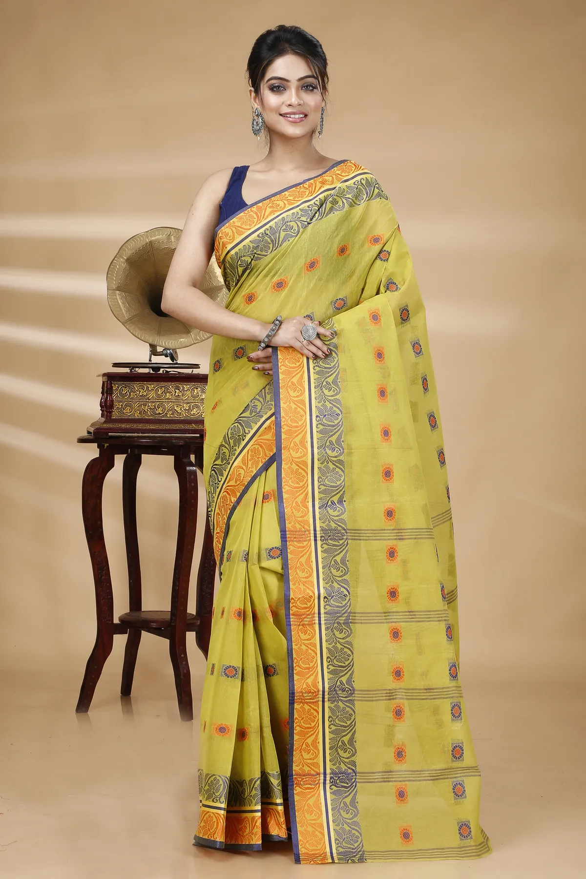 DipDiya Pure Cotton Mastered Yellow Pushti Desiging Stories of Bengal Tant Sarees