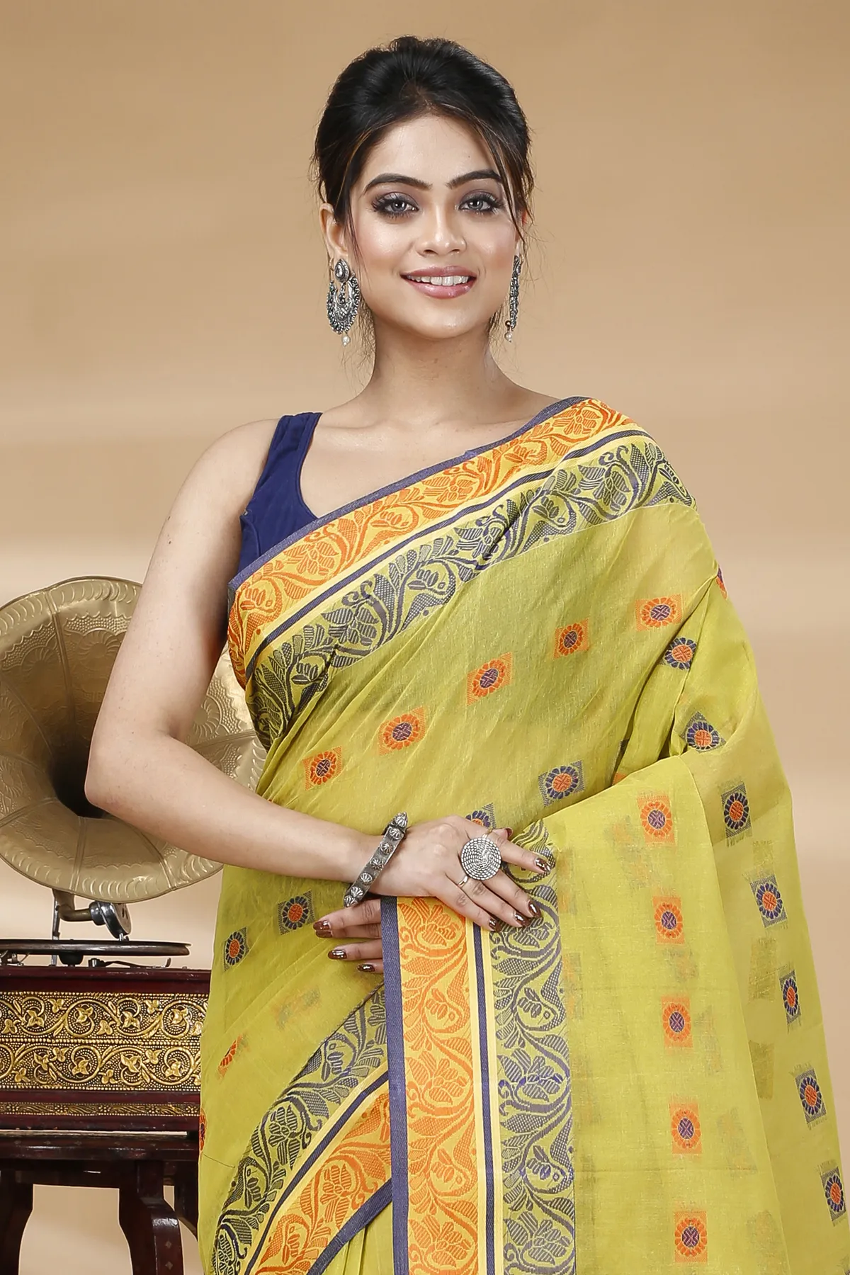 DipDiya Pure Cotton Mastered Yellow Pushti Desiging Stories of Bengal Tant Sarees